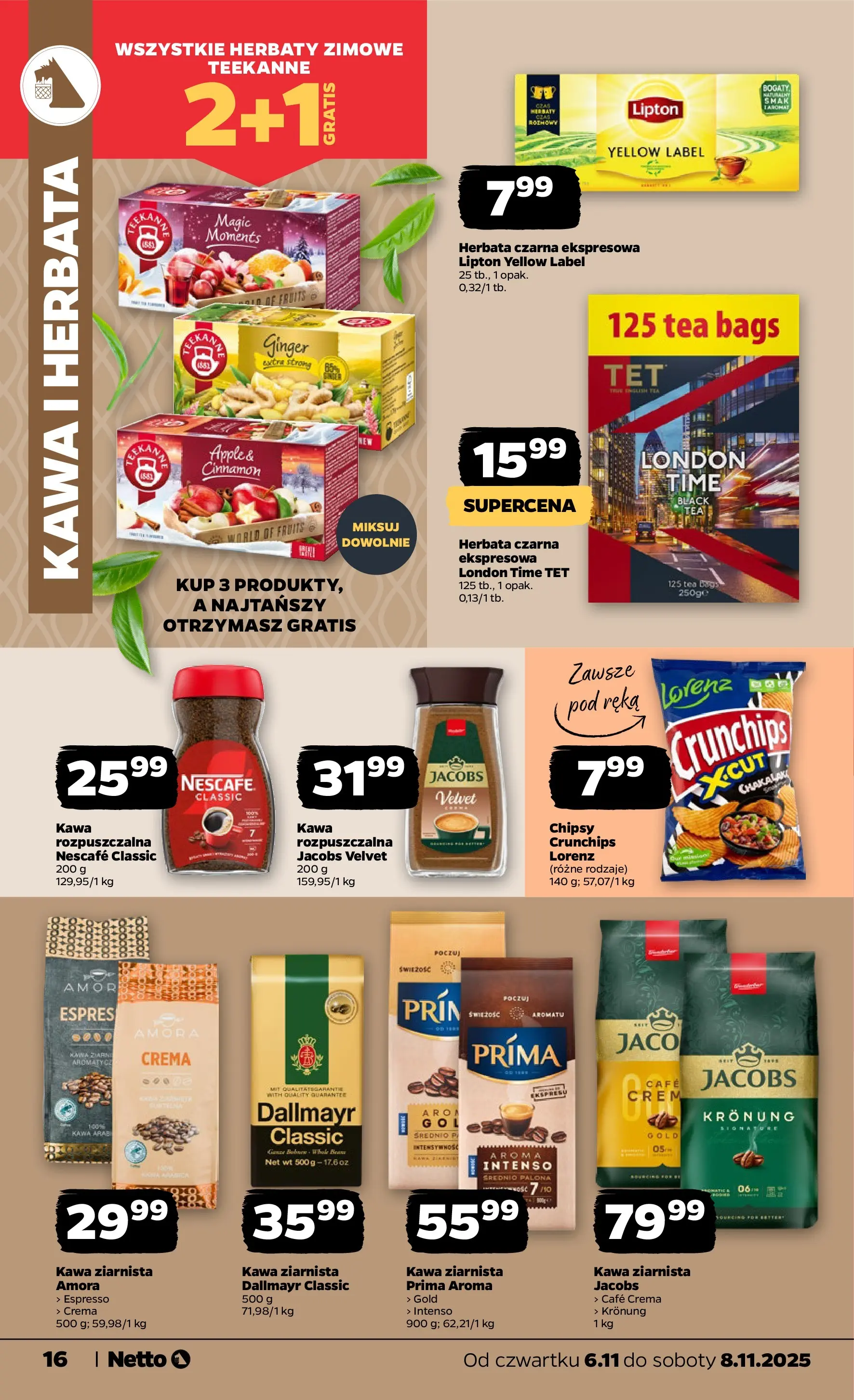 Netto gazetka - Spożywcza od 06.11.2025 - Aktualne promocje | Strona: 16 | Produkty: Chipsy, Nescafe, Kawa, Herbata