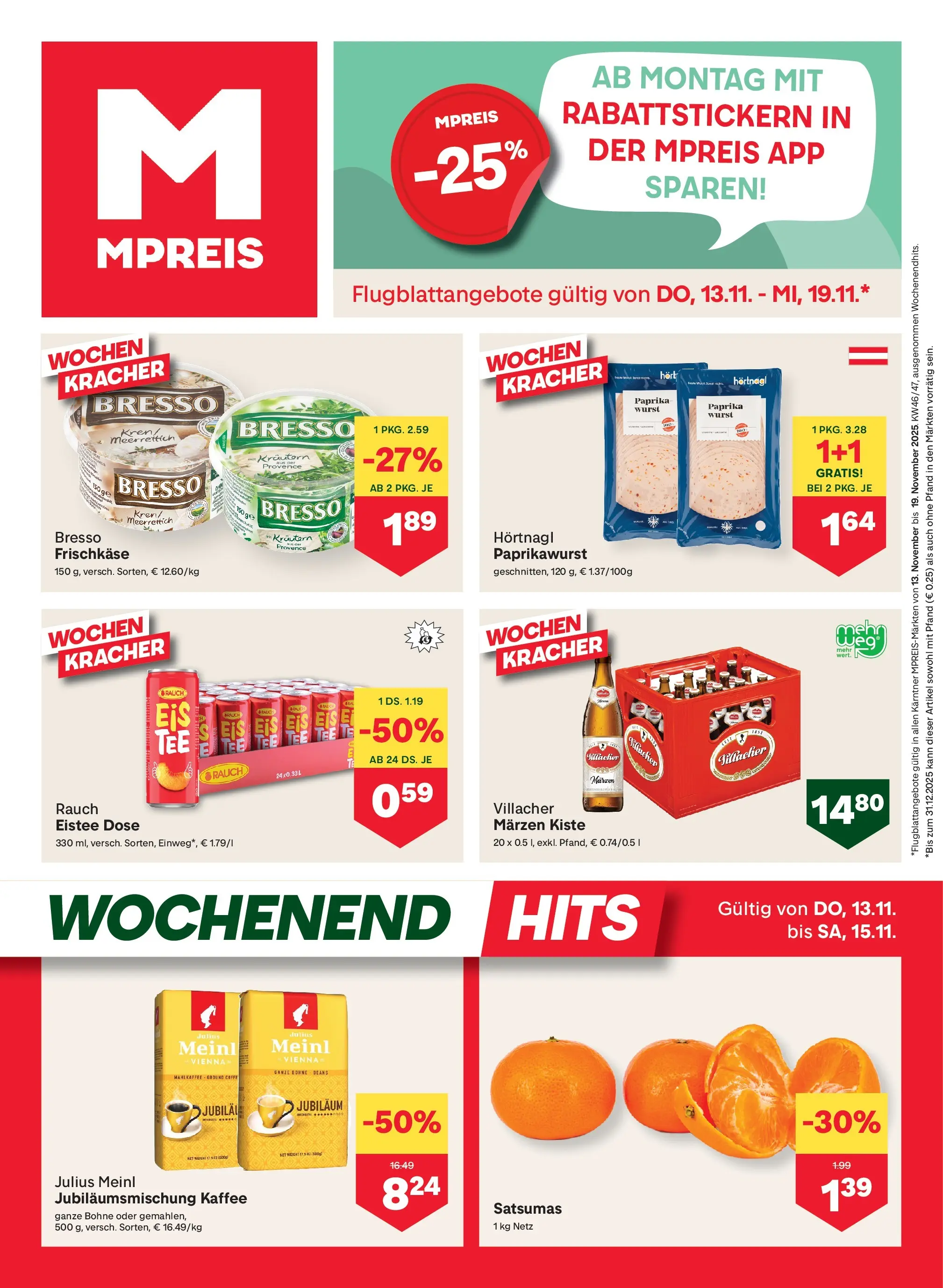 MPREIS Velden von 13.11.2025 - Aktuelle Angebote | Seite: 1 | Produkte: Wurst, Kaffee