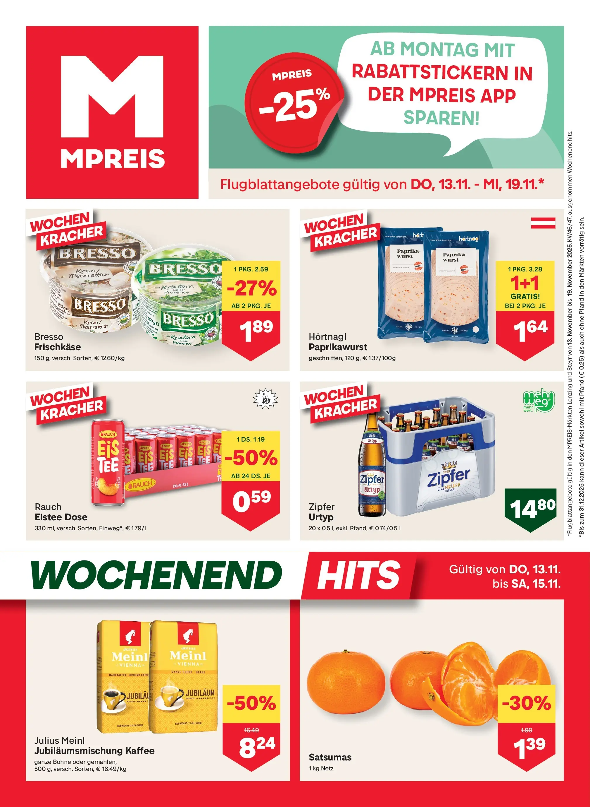 MPREIS Steyr von 13.11.2025 - Aktuelle Angebote | Seite: 1 | Produkte: Wurst, Kaffee, Tee