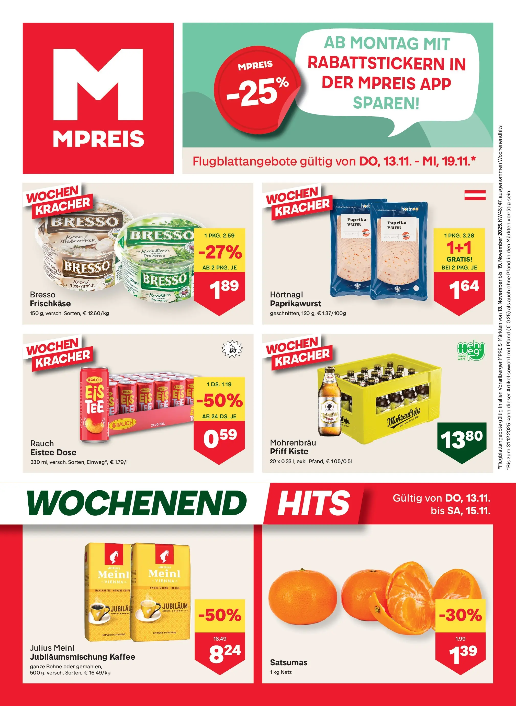 MPREIS St.Gallenkirch von 13.11.2025 - Aktuelle Angebote | Seite: 1 | Produkte: Wurst, Kaffee