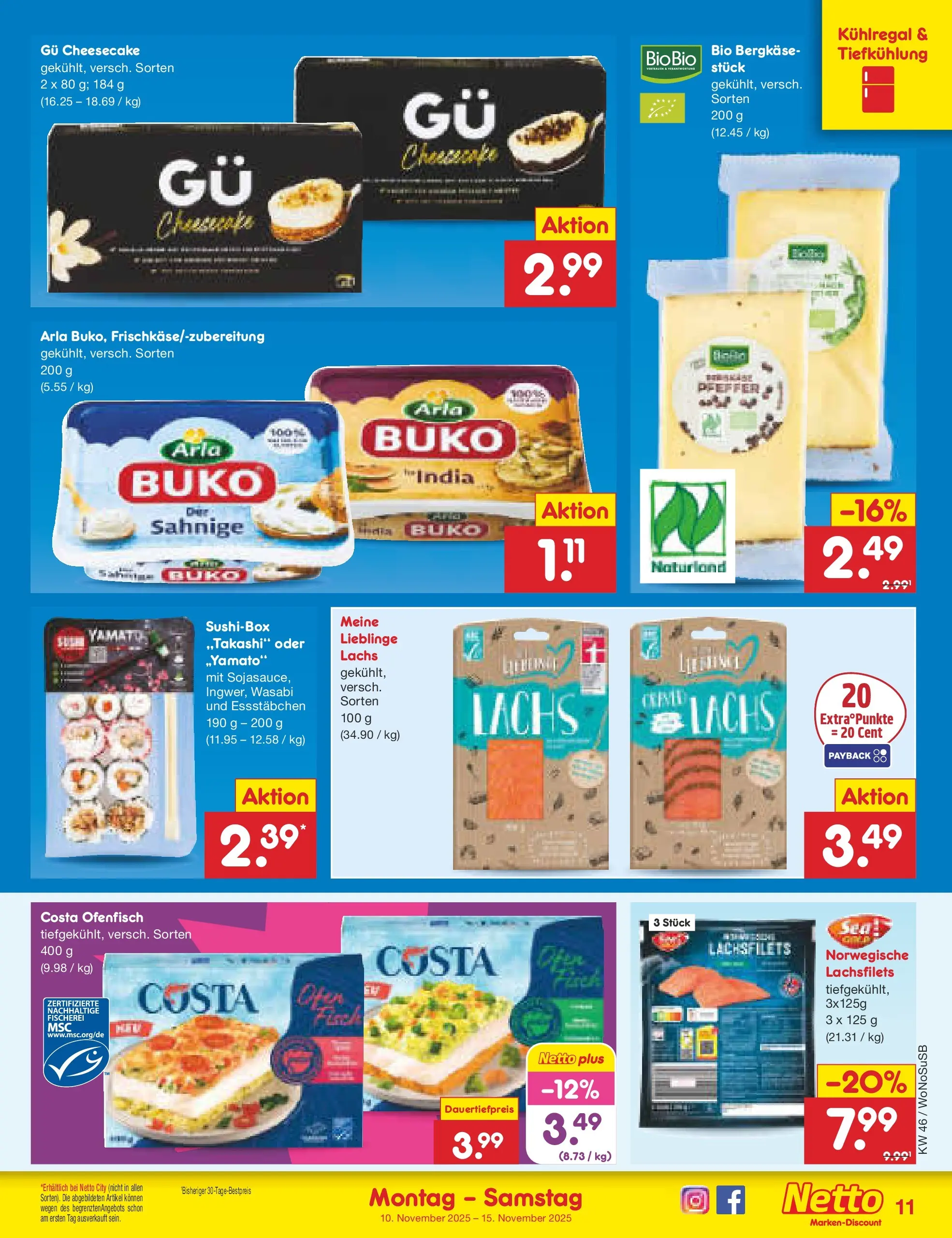 Netto Marken-Discount prospekt Lahnau	 (ab 10.11.2025) » Angebote | Seite: 11 | Produkte: Lachs, Pfeffer, Arla buko