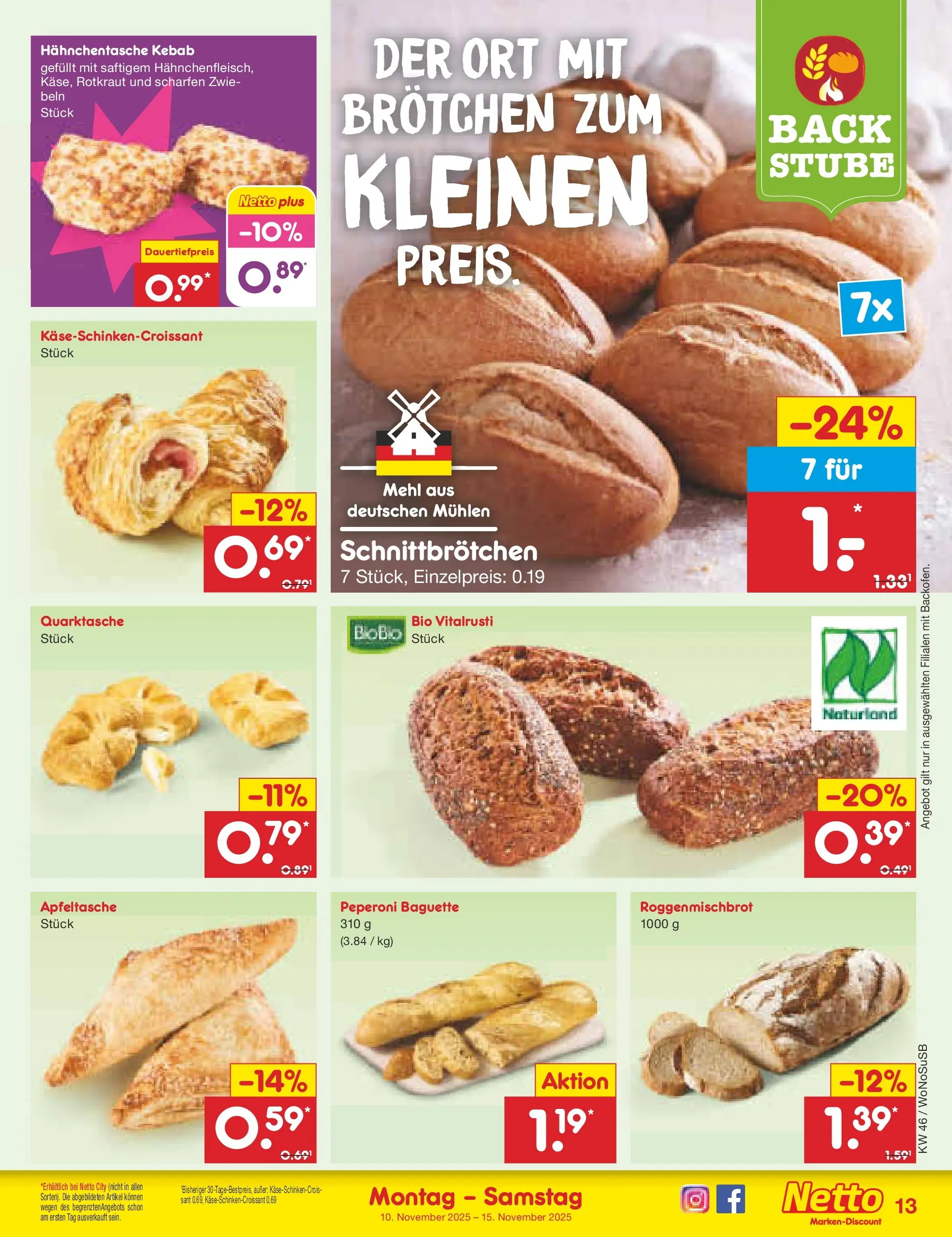 Netto Marken-Discount prospekt Lahnau	 (ab 10.11.2025) » Angebote | Seite: 13 | Produkte: Mehl, Baguette