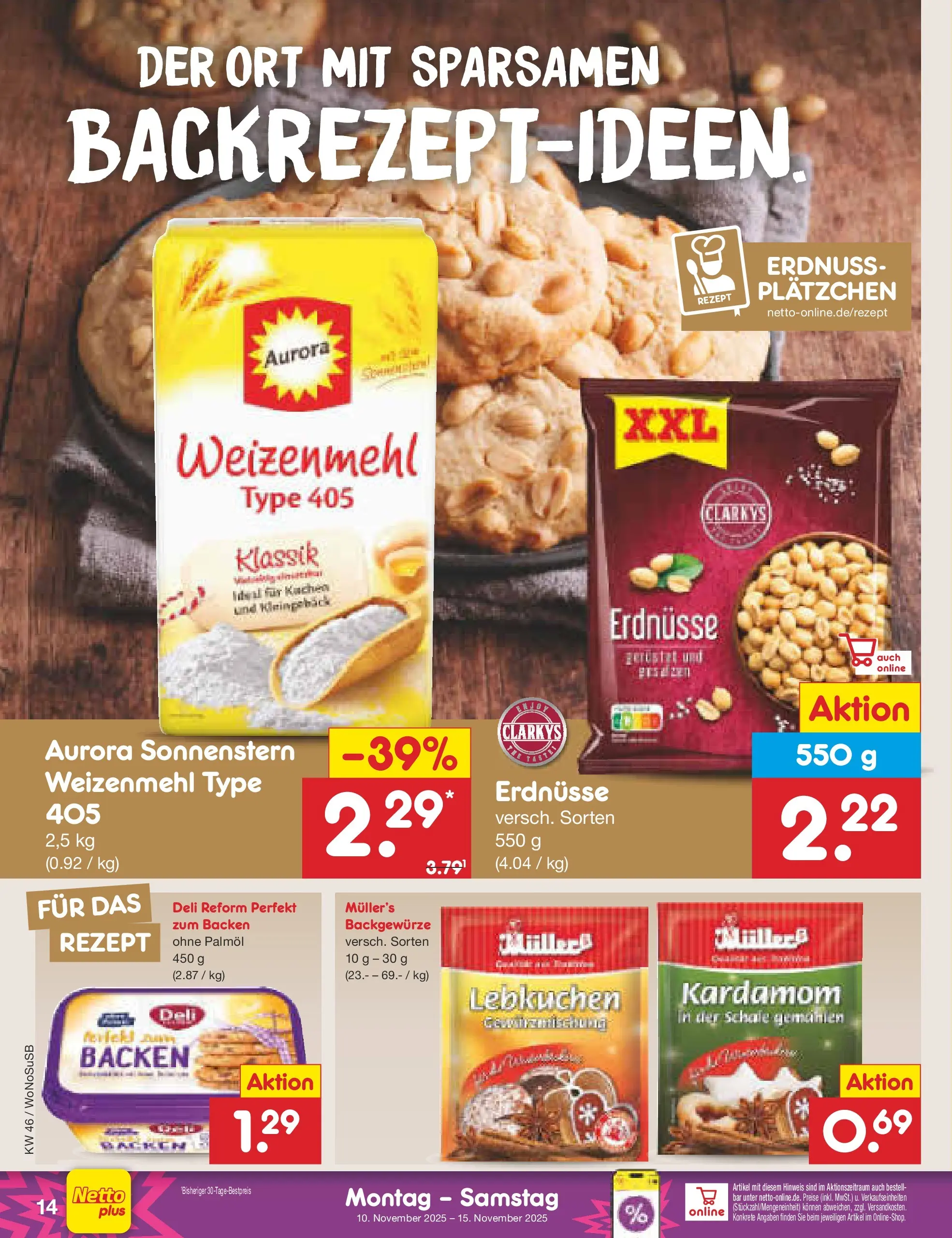 Netto Marken-Discount prospekt Lahnau	 (ab 10.11.2025) » Angebote | Seite: 14 | Produkte: Erdnüsse, Weizenmehl, Deli reform