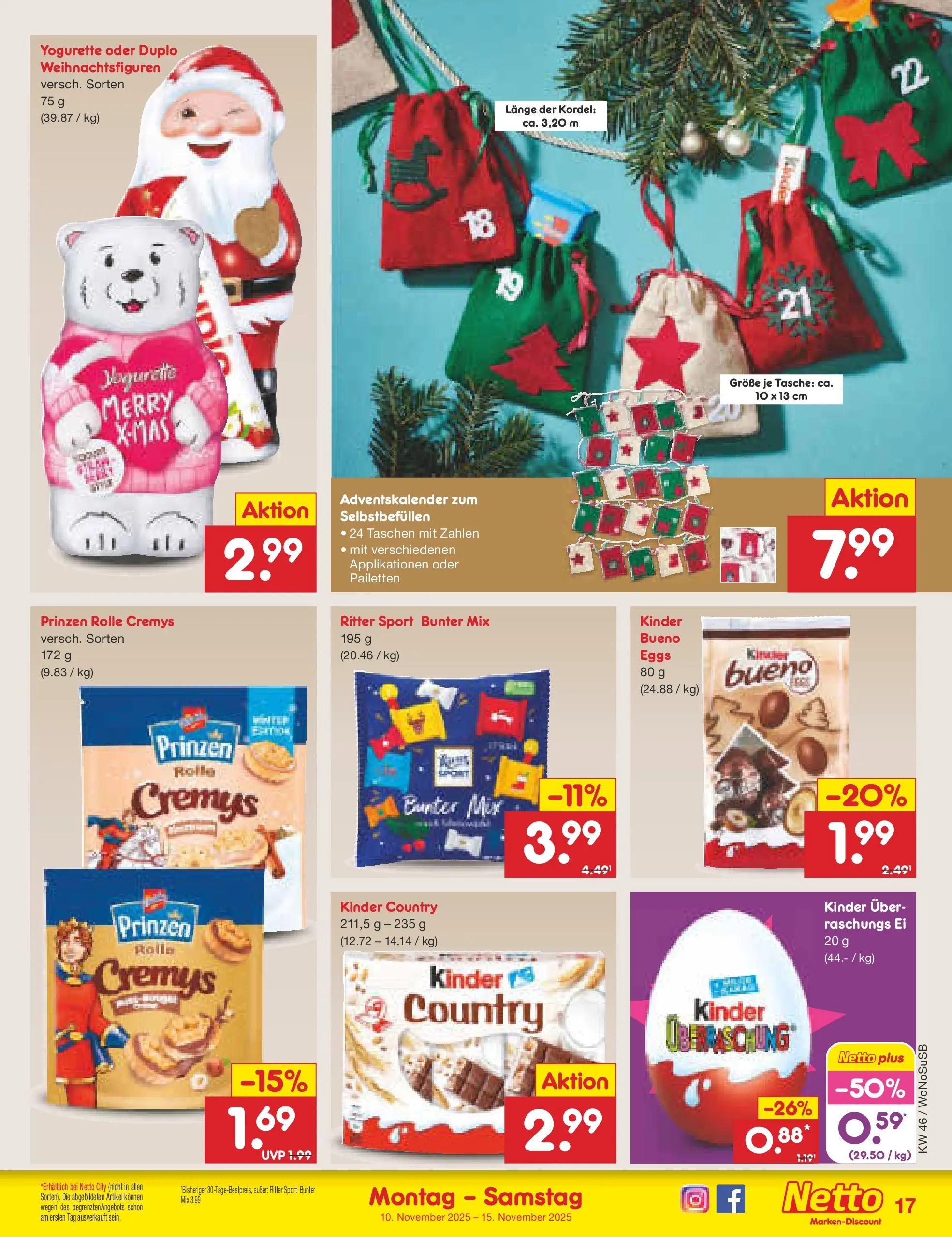 Netto Marken-Discount prospekt Lahnau	 (ab 10.11.2025) » Angebote | Seite: 17 | Produkte: Tasche, Yogurette, Ritter sport, Kinder country