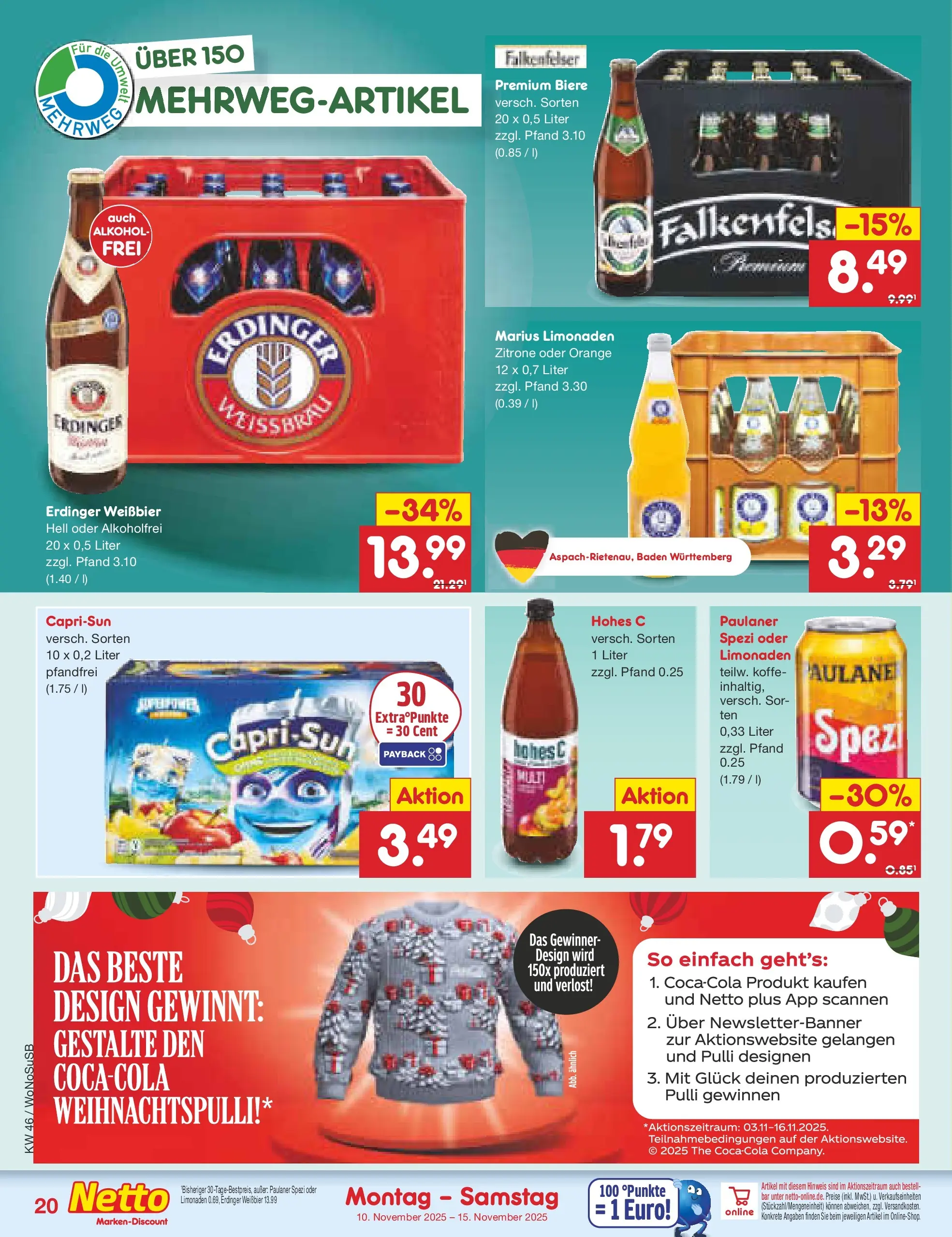 Netto Marken-Discount prospekt Lahnau	 (ab 10.11.2025) » Angebote | Seite: 20 | Produkte: Weißbier, Paulaner spezi, Zitrone, Paulaner