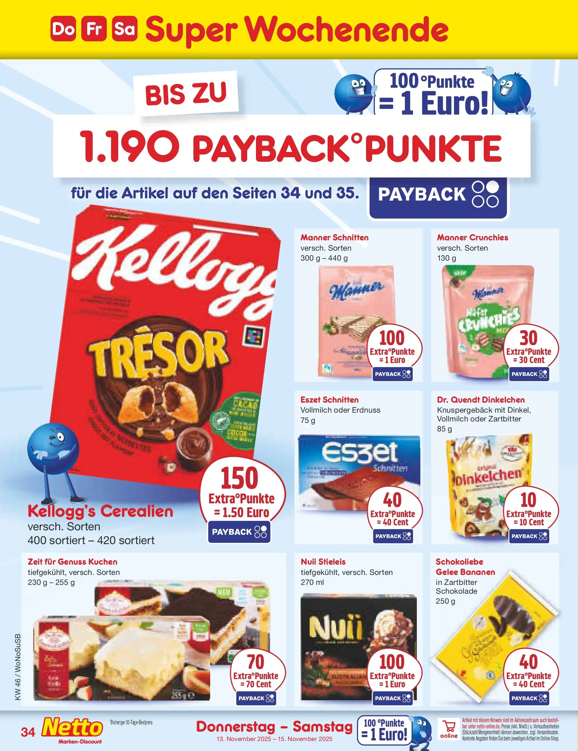 Netto Marken-Discount prospekt Lahnau	 (ab 10.11.2025) » Angebote | Seite: 42 | Produkte: Schokolade, Bananen, Kellogg's, Kuchen