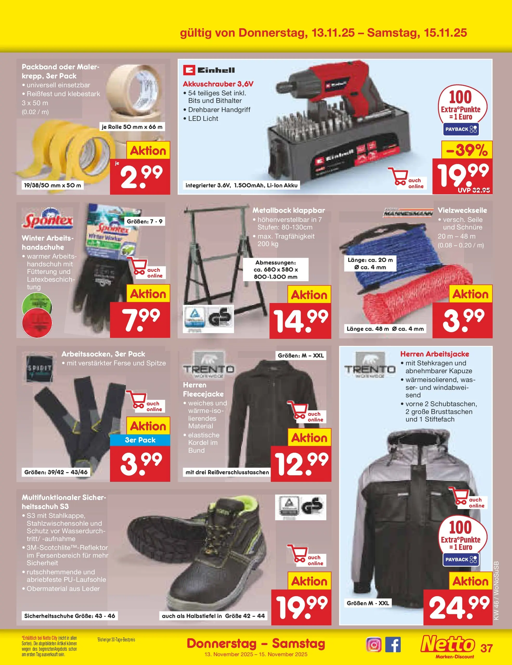 Netto Marken-Discount prospekt Lahnau	 (ab 10.11.2025) » Angebote | Seite: 45 | Produkte: Akkuschrauber, Handschuhe
