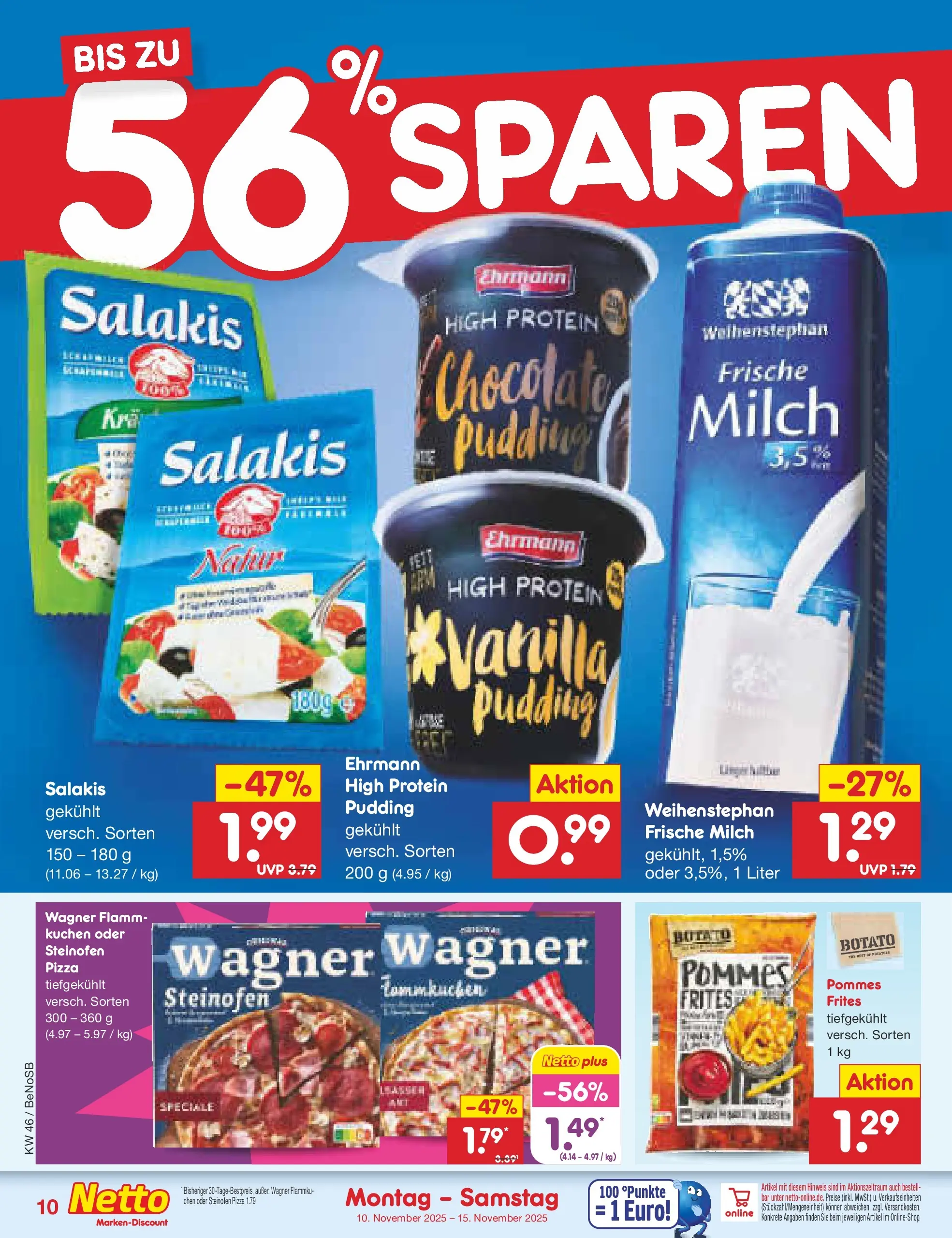 Netto Marken-Discount prospekt Bergen Auf Rügen	 (ab 10.11.2025) » Angebote | Seite: 10 | Produkte: Milch, Pommes, Pudding, Kuchen