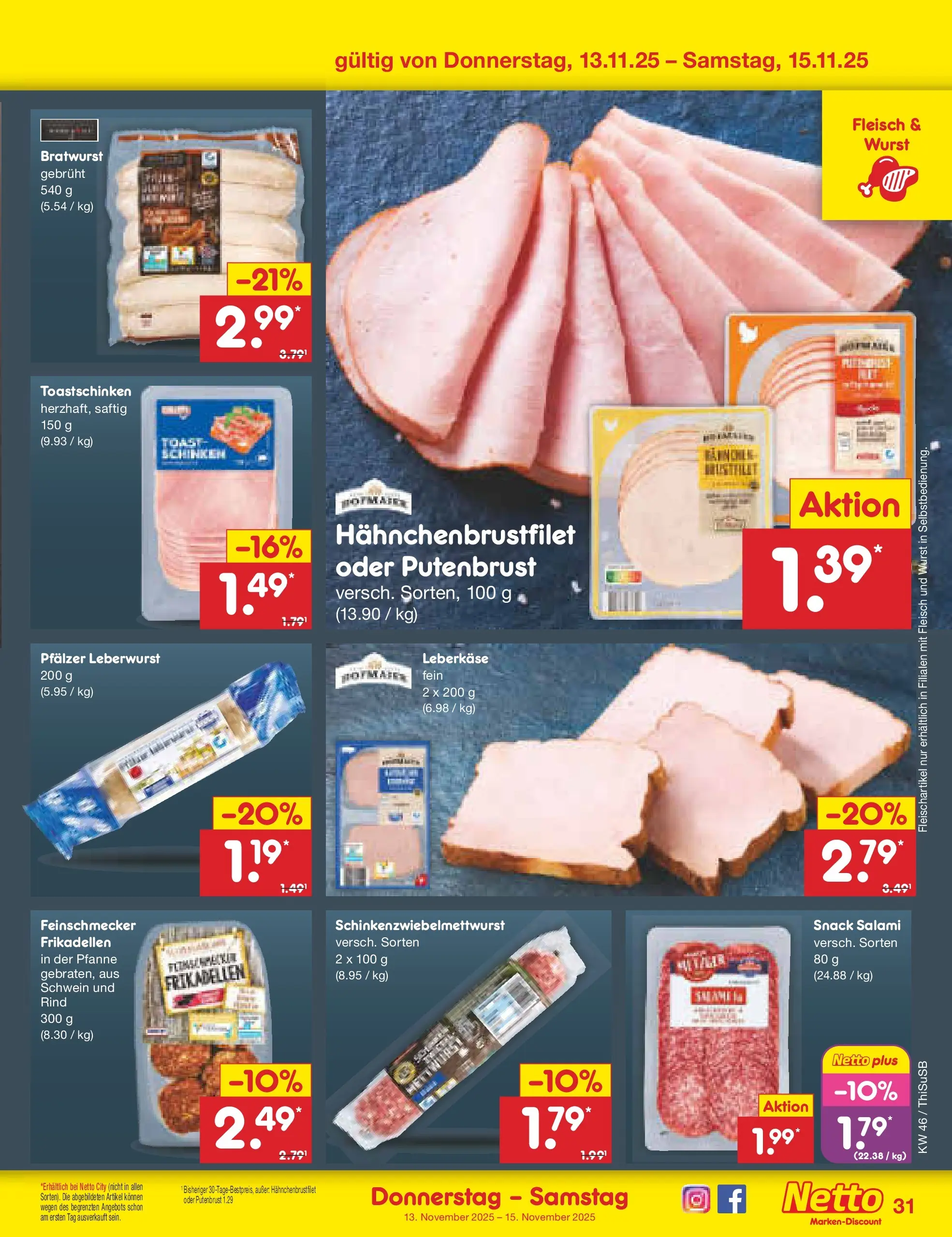 Netto Marken-Discount prospekt Pirna	 (ab 10.11.2025) » Angebote | Seite: 39 | Produkte: Toast, Bratwurst, Wurst, Schinken