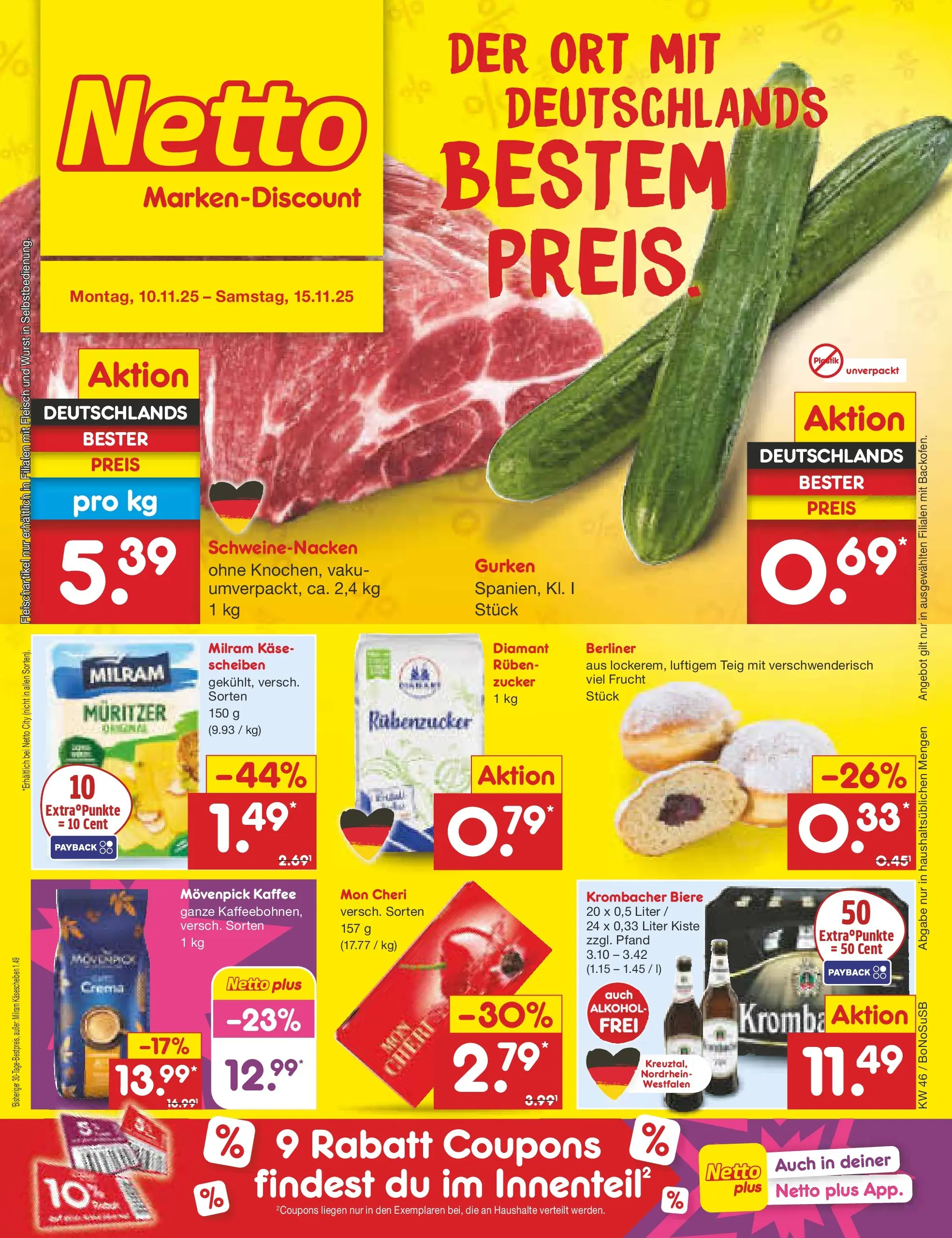 Netto Marken-Discount prospekt Herne	 (ab 10.11.2025) » Angebote | Seite: 1 | Produkte: Berliner, Kaffee, Wurst, Fleisch