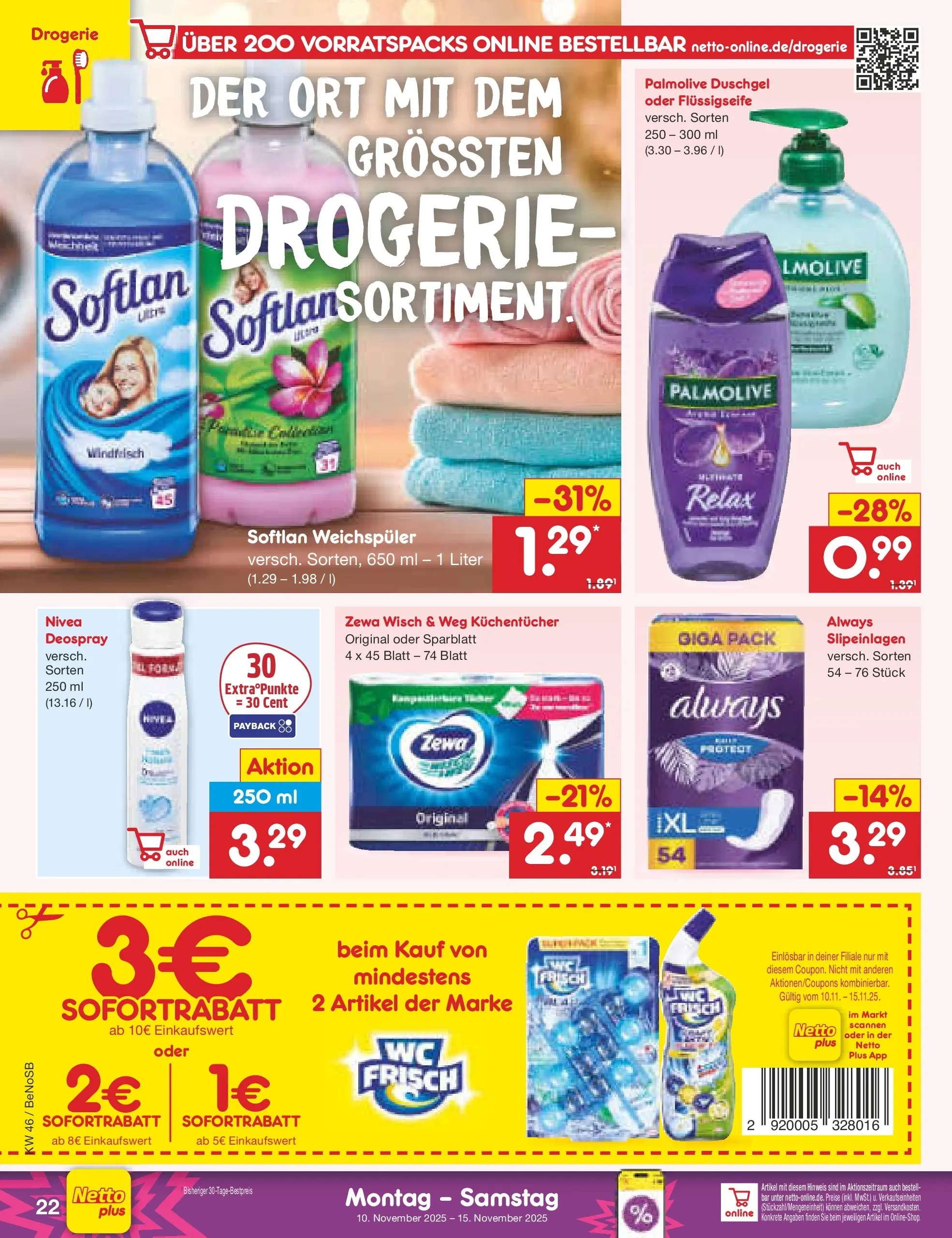 Netto Marken-Discount prospekt Bergen Auf Rügen	 (ab 10.11.2025) » Angebote | Seite: 24 | Produkte: Zewa, Duschgel, Weichspüler, Deospray