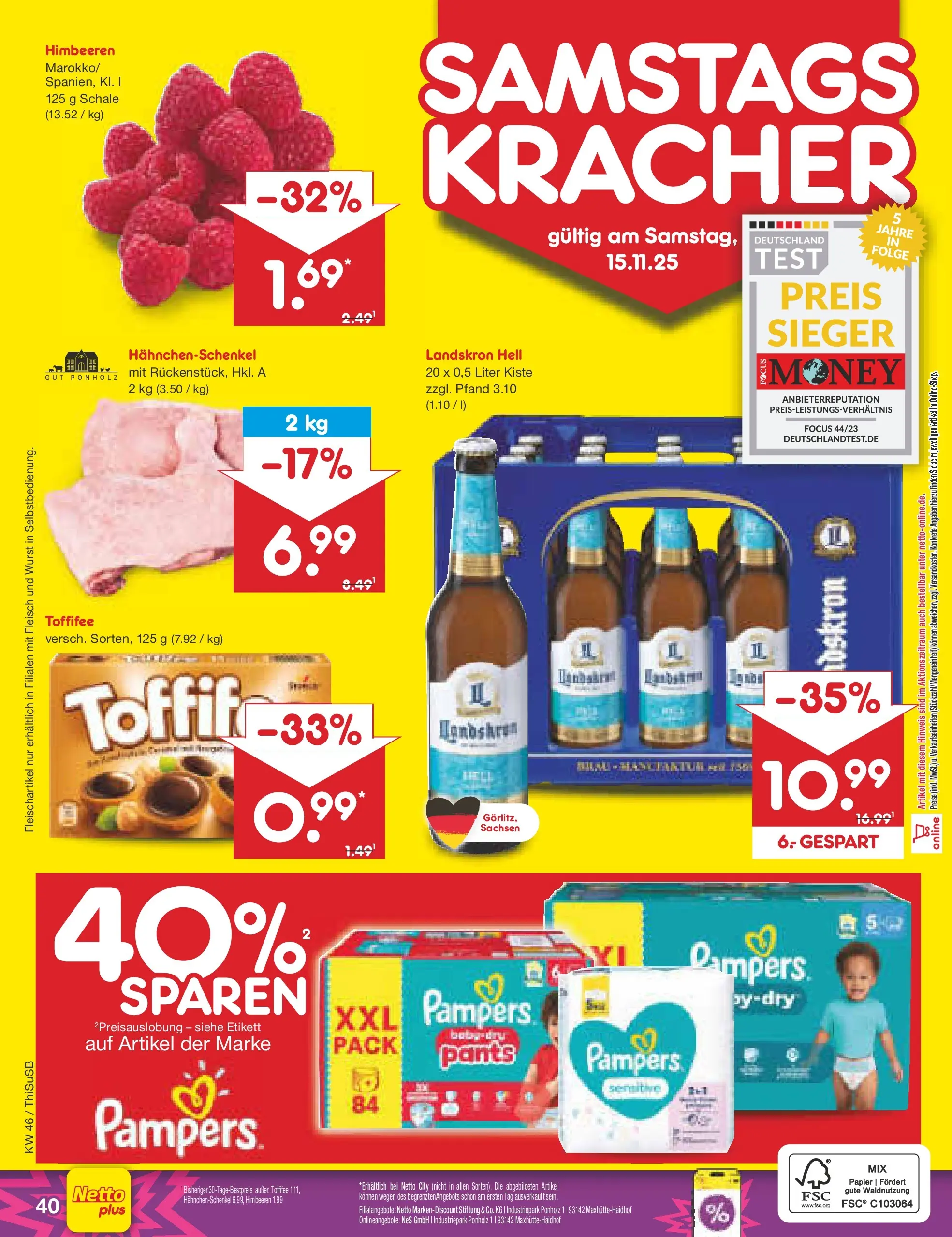 Netto Marken-Discount prospekt Pirna	 (ab 10.11.2025) » Angebote | Seite: 48 | Produkte: Hahnchenschenkel, Wurst, Toffifee, Fleisch