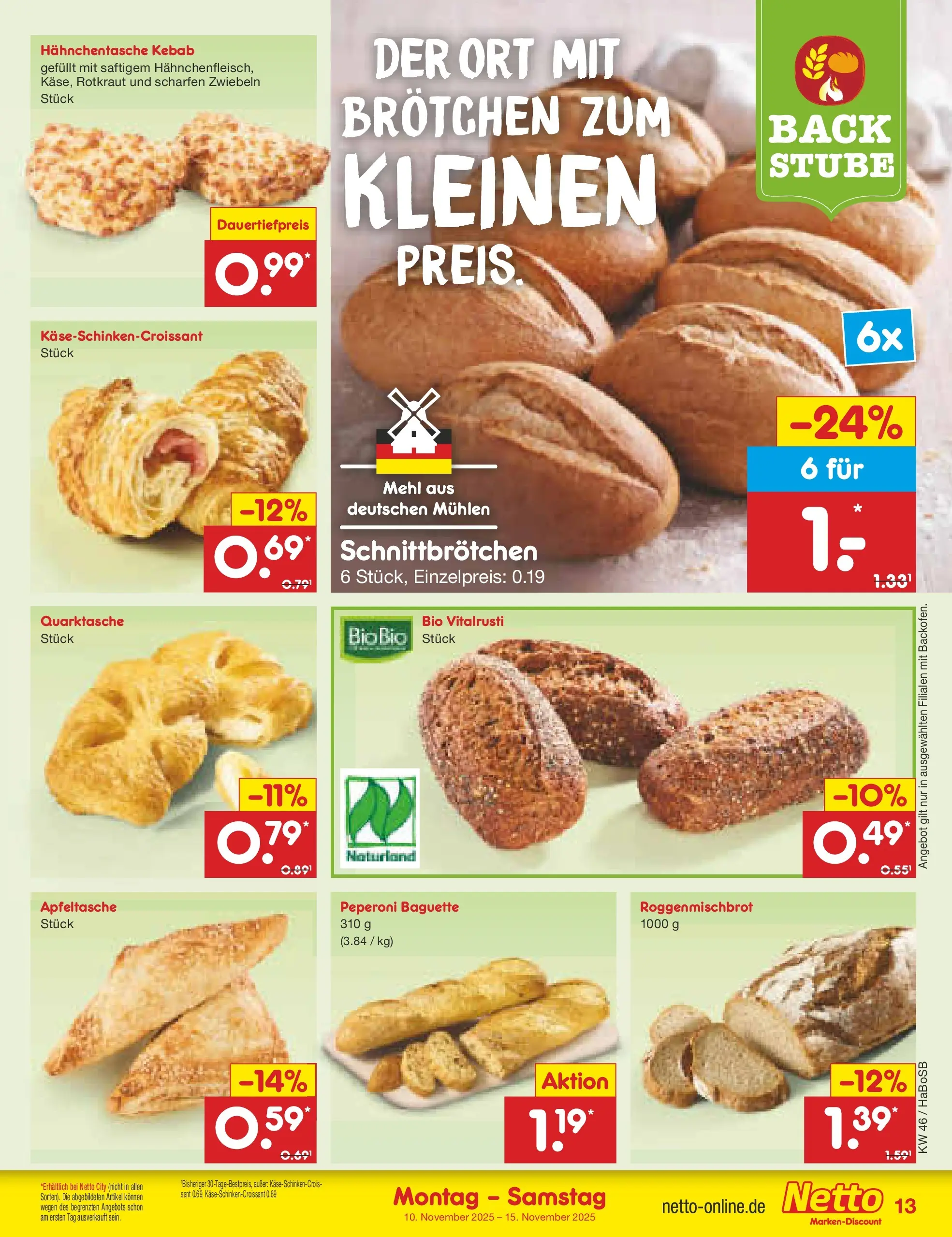 Netto Marken-Discount prospekt Wuppertal	 (ab 10.11.2025) » Angebote | Seite: 13 | Produkte: Mehl, Baguette, Zwiebeln