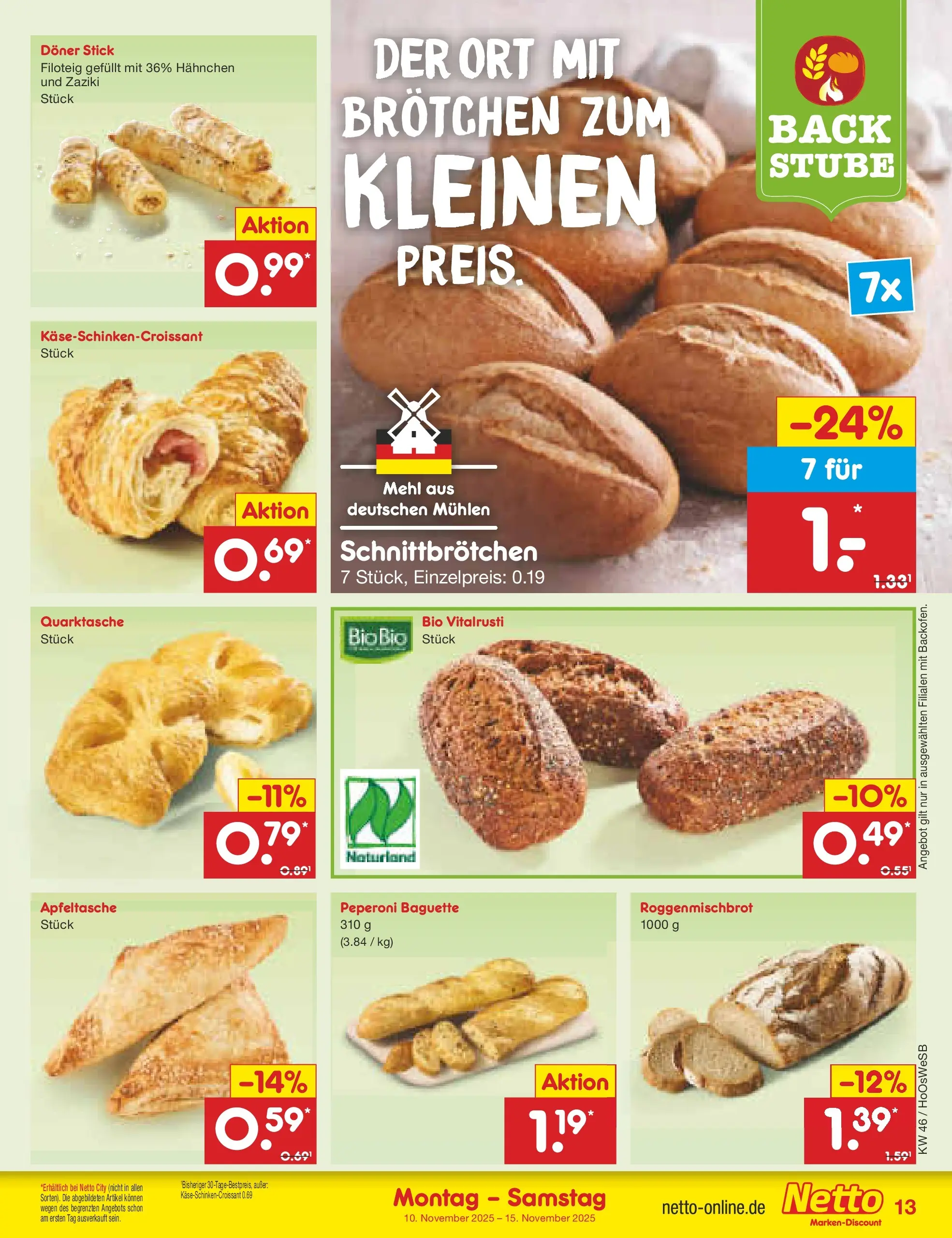 Netto Marken-Discount prospekt Hannover	 (ab 10.11.2025) » Angebote | Seite: 13 | Produkte: Hahnchen, Mehl, Baguette
