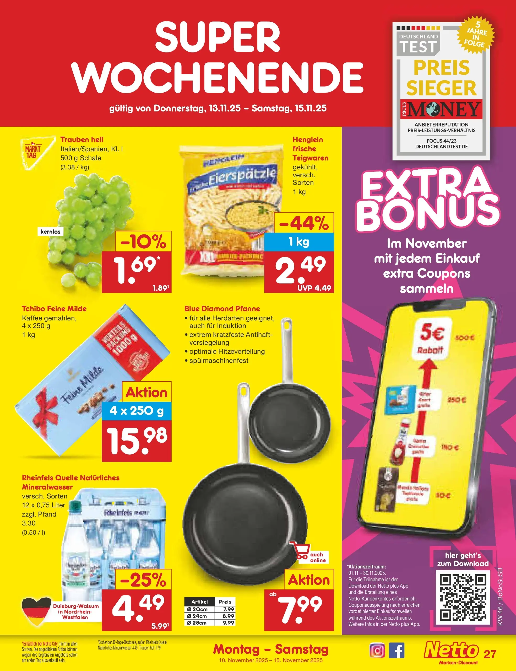 Netto Marken-Discount prospekt Herne	 (ab 10.11.2025) » Angebote | Seite: 33 | Produkte: Trauben, Kaffee, Mineralwasser, Rheinfels quelle