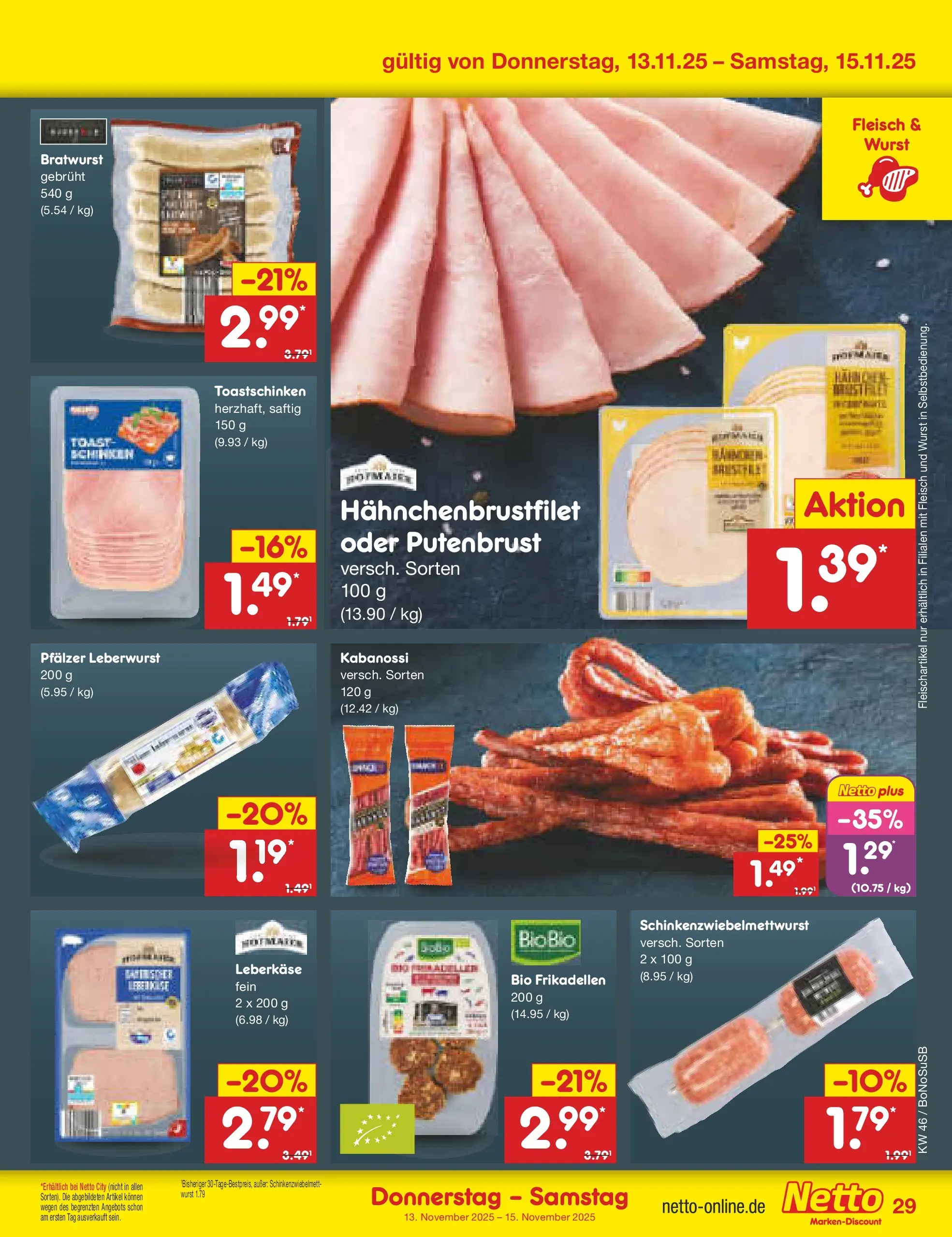 Netto Marken-Discount prospekt Herne	 (ab 10.11.2025) » Angebote | Seite: 37 | Produkte: Bratwurst, Toastschinken, Wurst, Fleisch