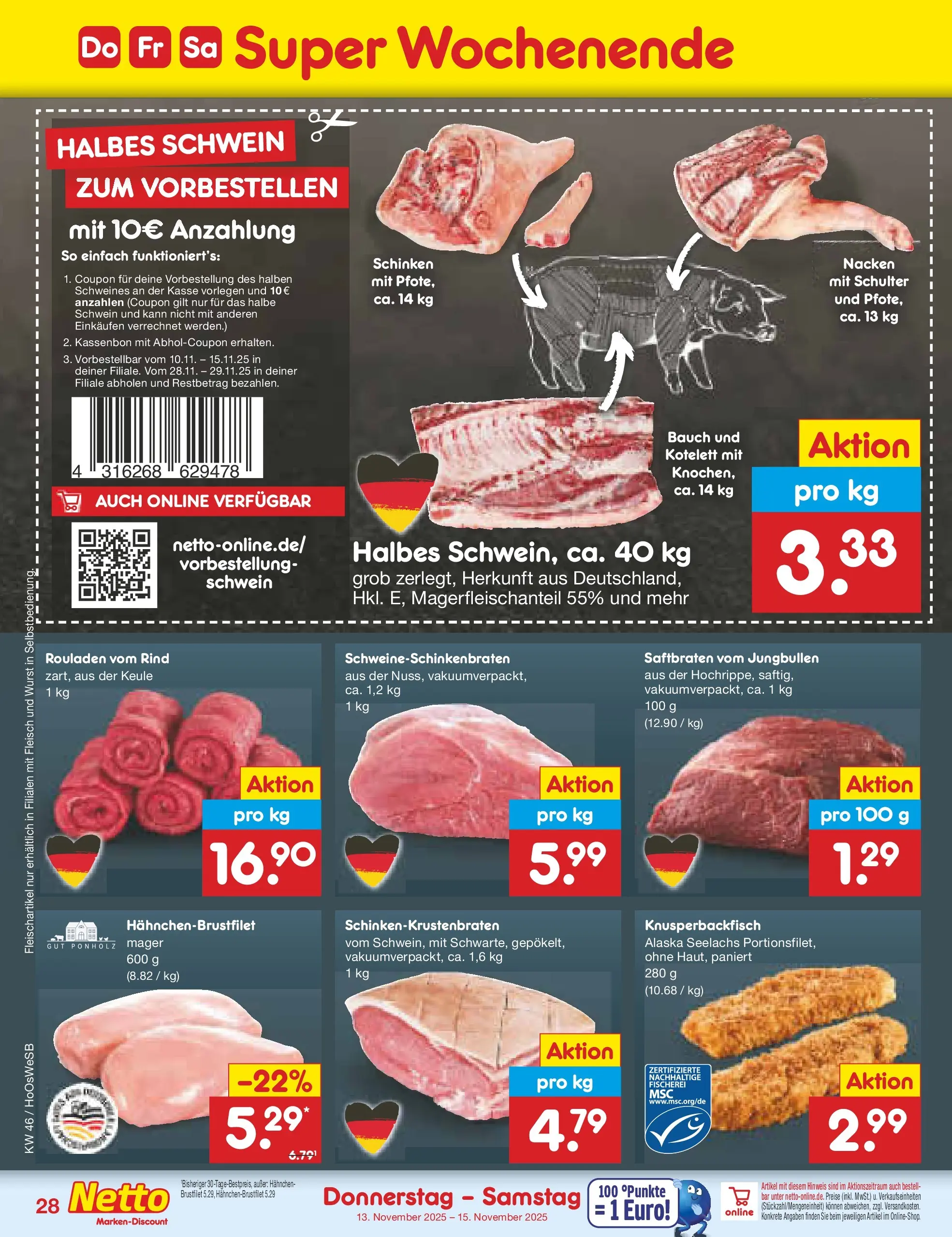 Netto Marken-Discount prospekt Hannover	 (ab 10.11.2025) » Angebote | Seite: 36 | Produkte: Hahnchen, Wurst, Schinken, Fleisch
