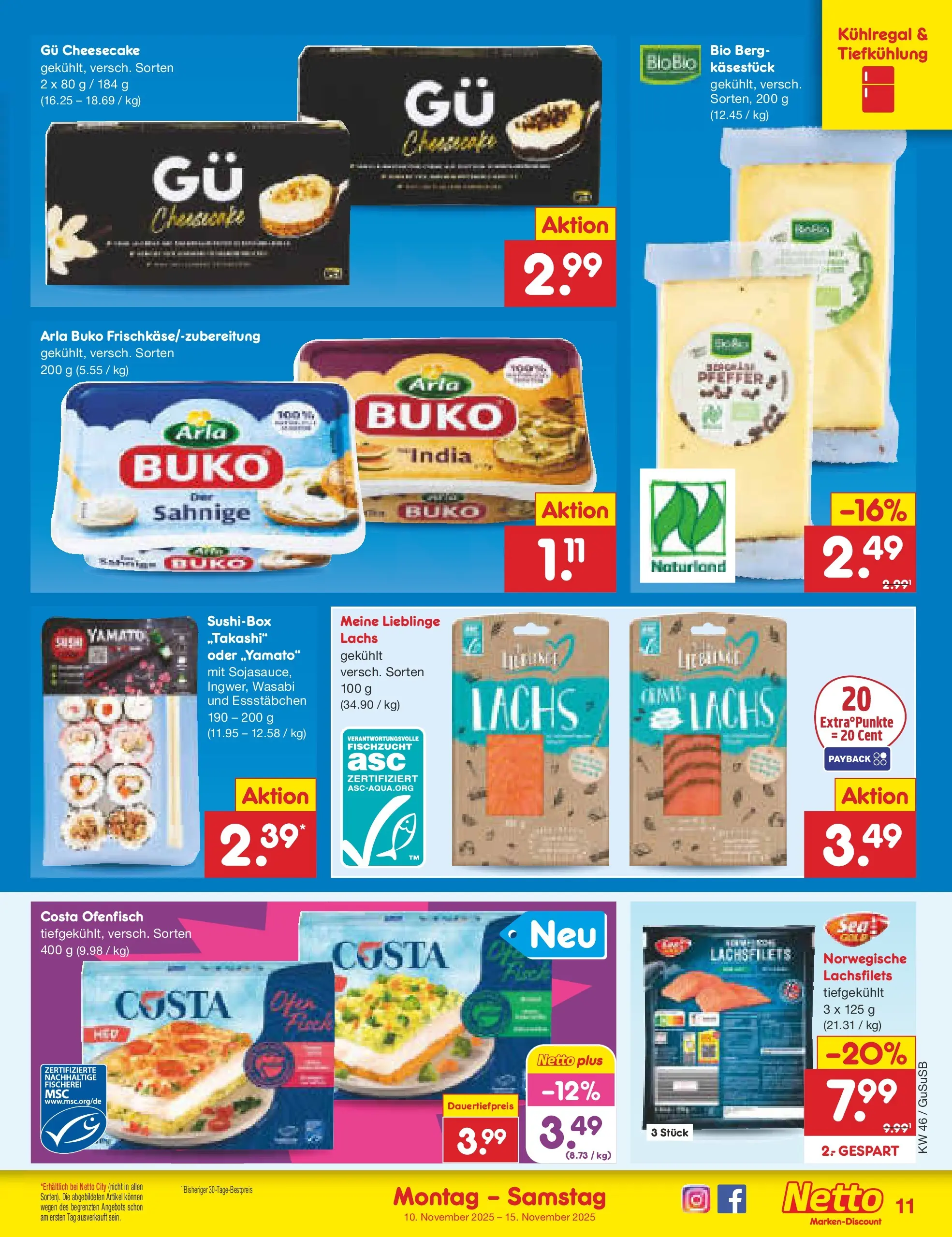 Netto Marken-Discount prospekt Rodewisch	 (ab 10.11.2025) » Angebote | Seite: 11 | Produkte: Lachs, Arla buko