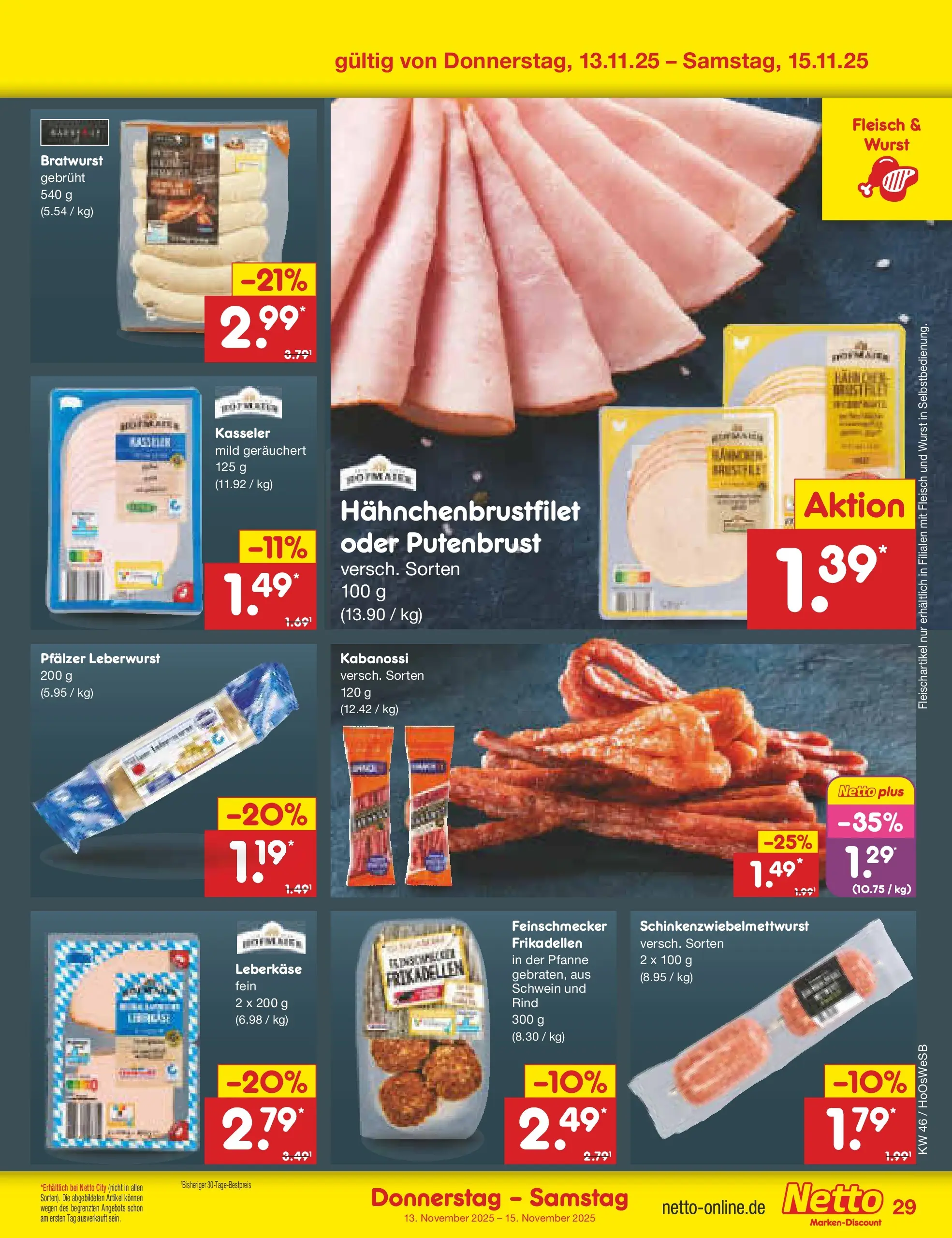 Netto Marken-Discount prospekt Hannover	 (ab 10.11.2025) » Angebote | Seite: 37 | Produkte: Bratwurst, Wurst, Fleisch, Leberkase