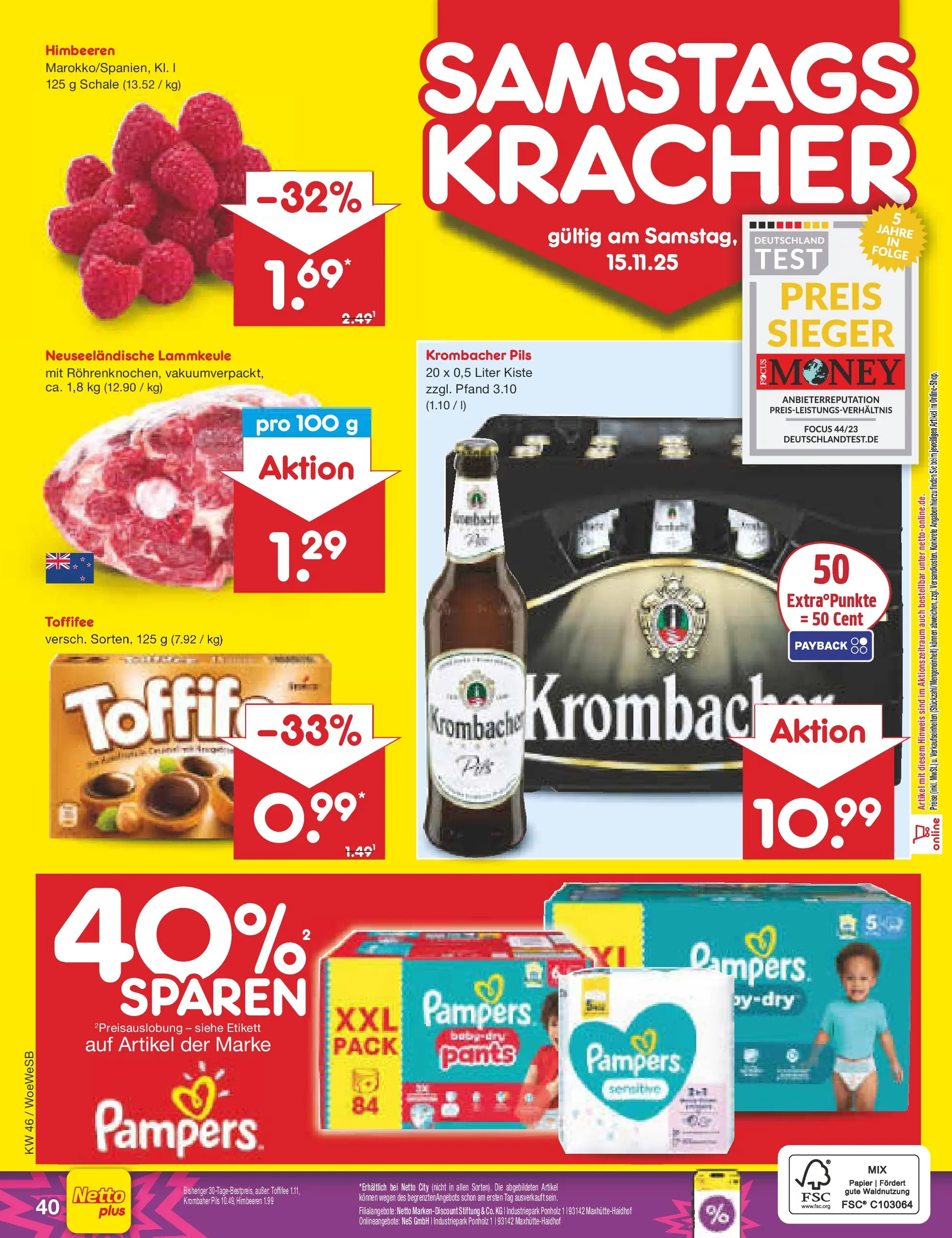 Netto Marken-Discount prospekt Katzweiler	 (ab 10.11.2025) » Angebote | Seite: 48 | Produkte: Himbeeren, Pils, Pampers, Krombacher
