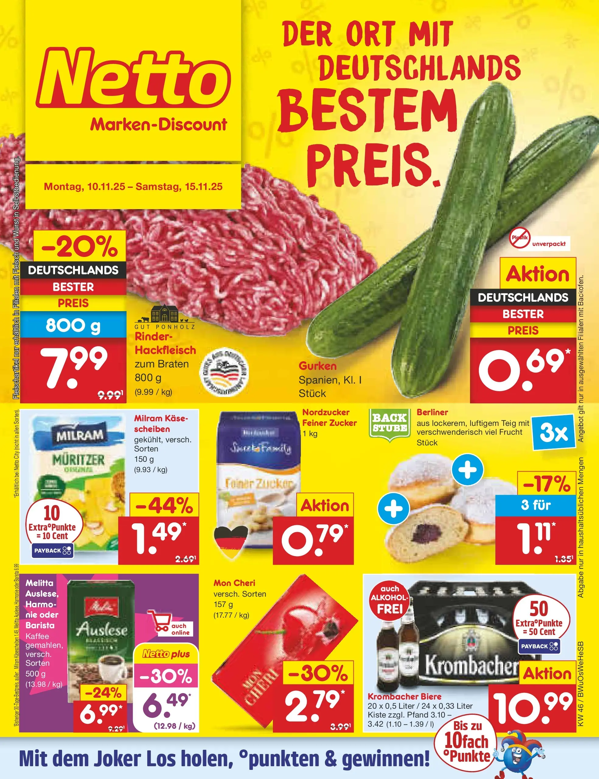 Netto Marken-Discount prospekt Witzenhausen	 (ab 10.11.2025) » Angebote | Seite: 1 | Produkte: Käse, Kaffee, Milram, Krombacher