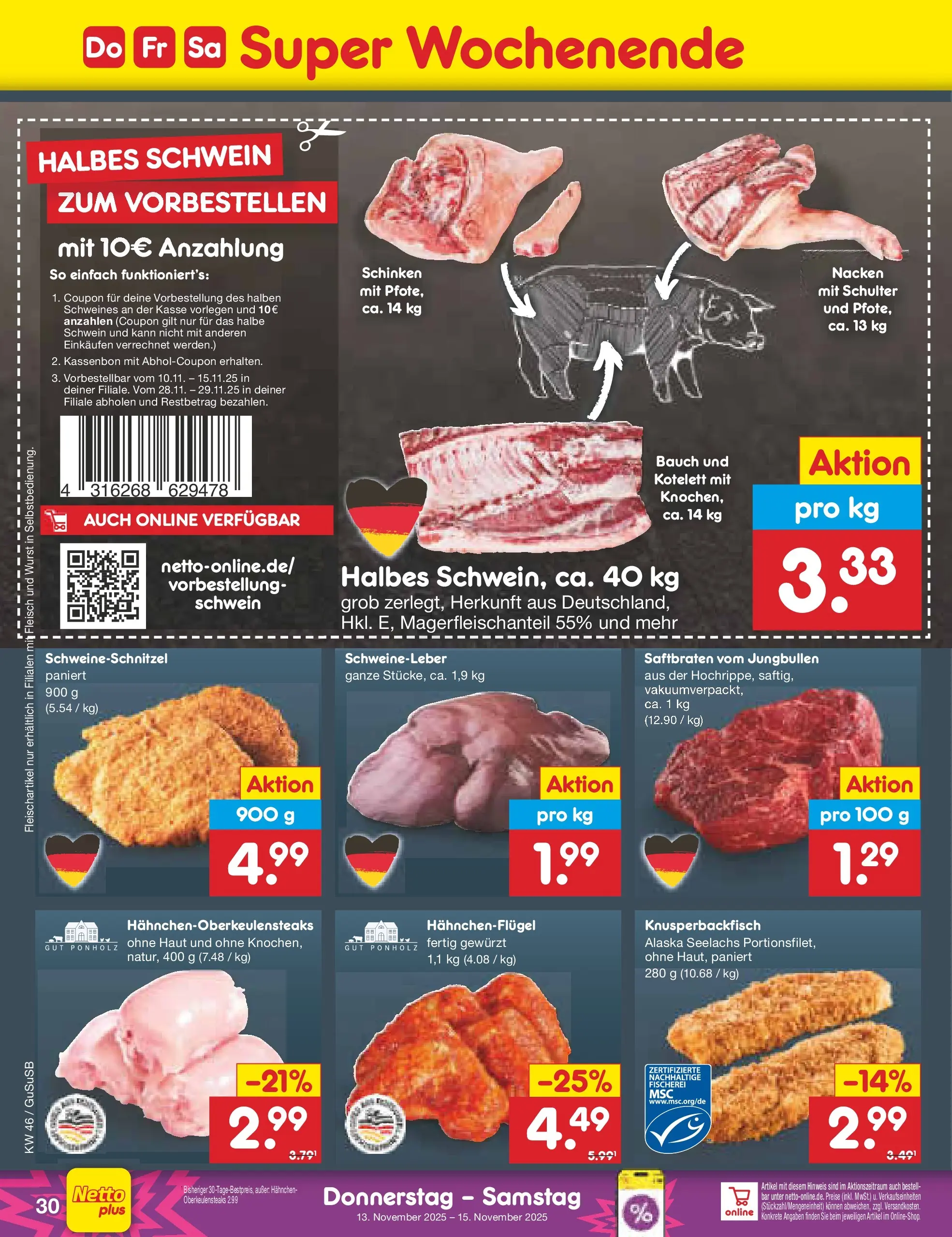 Netto Marken-Discount prospekt Rodewisch	 (ab 10.11.2025) » Angebote | Seite: 38 | Produkte: Hahnchen, Wurst, Schinken, Fleisch