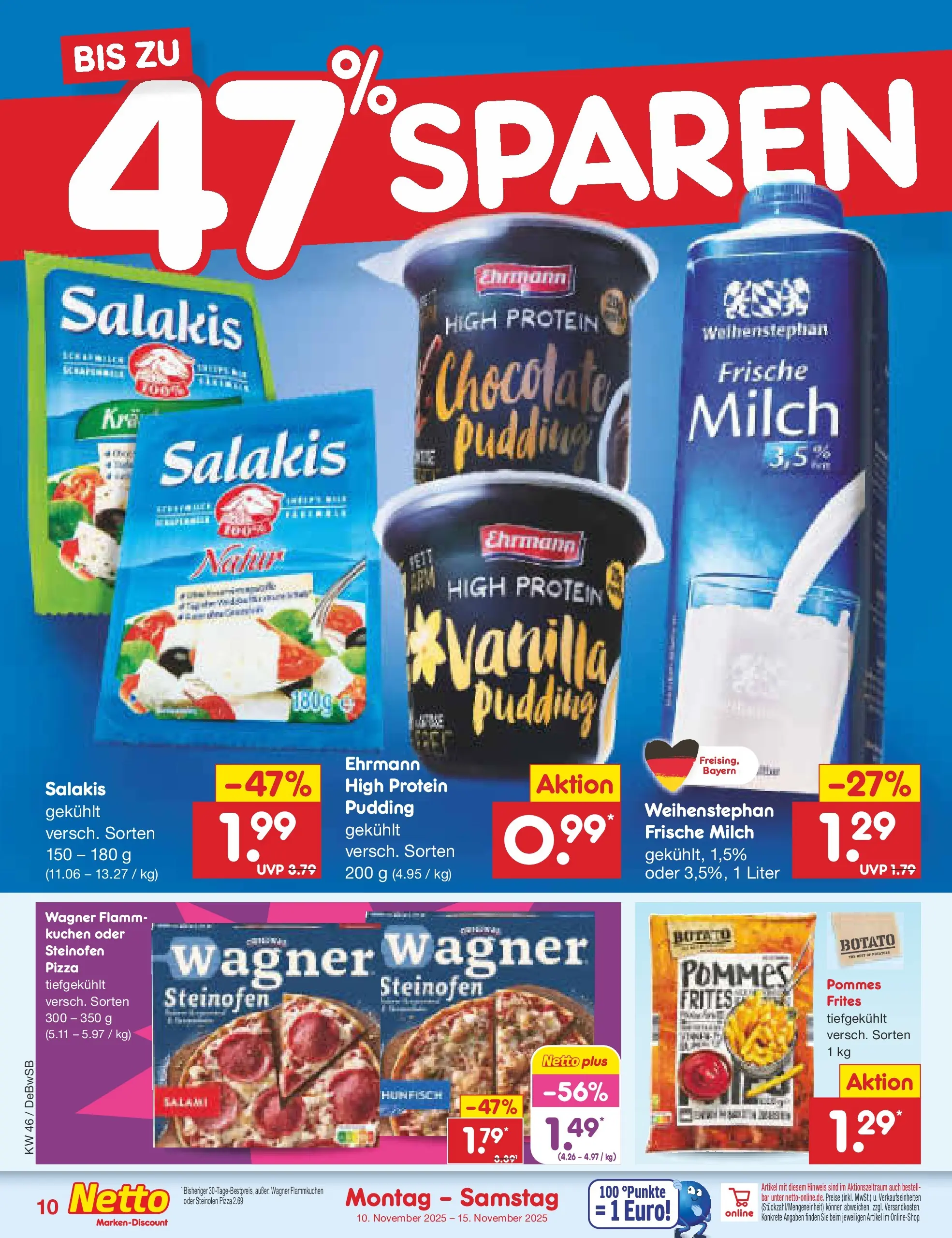 Netto Marken-Discount prospekt Waiblingen-Bittenfeld	 (ab 10.11.2025) » Angebote | Seite: 10 | Produkte: Pommes, Pudding, Salakis, Kuchen