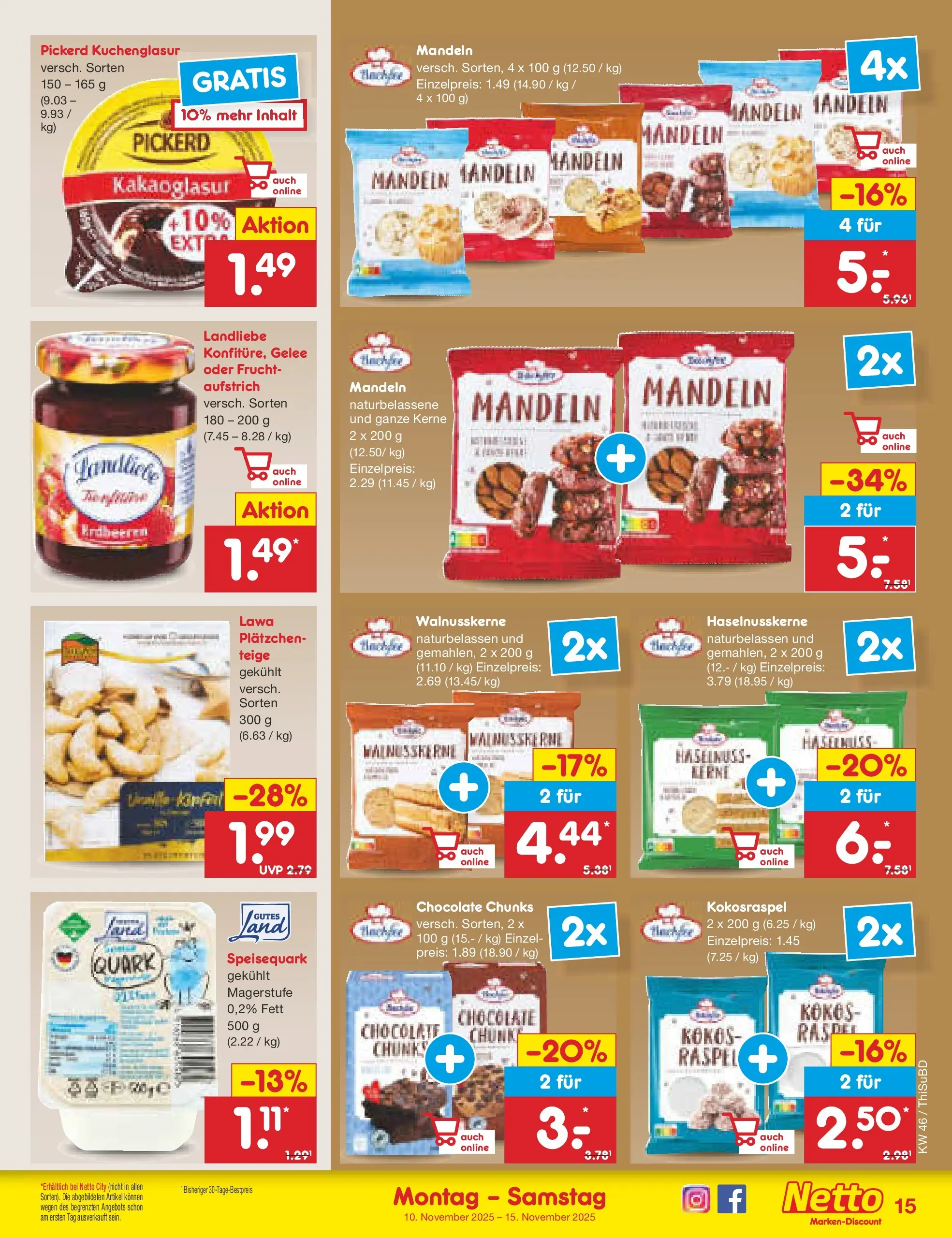 Netto Marken-Discount prospekt Thiendorf	 (ab 10.11.2025) » Angebote | Seite: 15 | Produkte: Quark, Mandeln, Speisequark