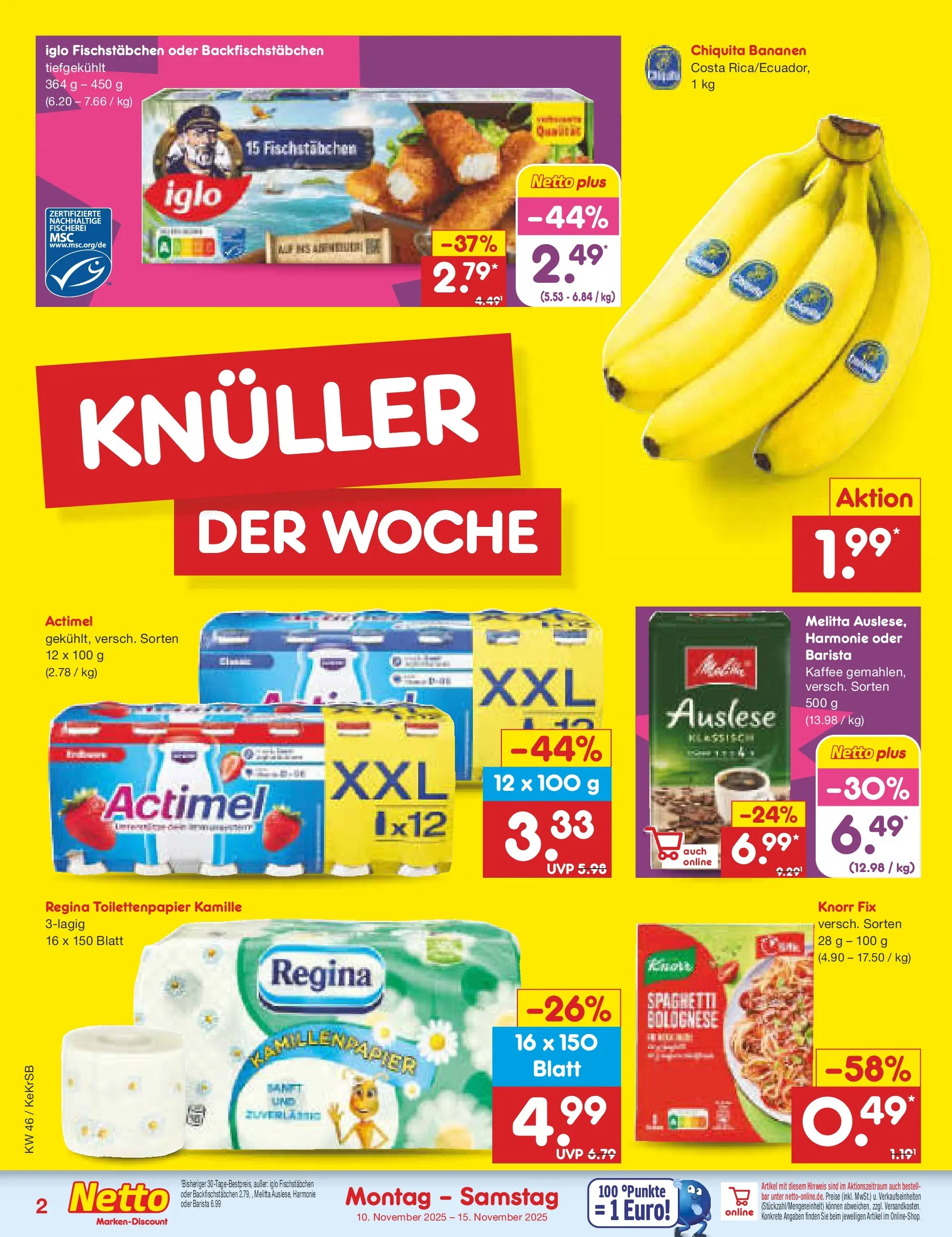 Netto Marken-Discount prospekt Bonn	 (ab 10.11.2025) » Angebote | Seite: 2 | Produkte: Knorr fix, Kaffee, Fischstabchen, Toilettenpapier