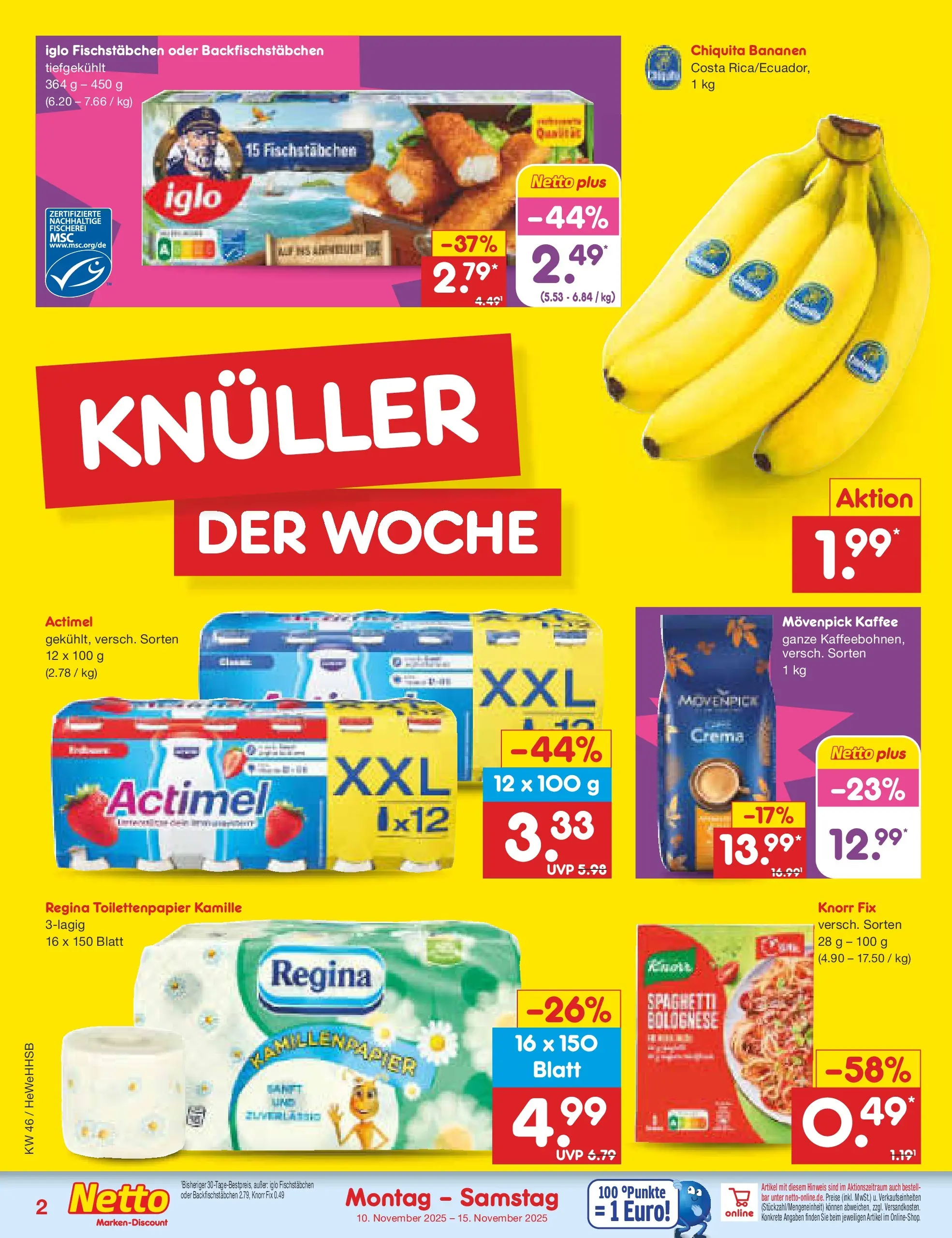 Netto Marken-Discount prospekt Brietlingen	 (ab 10.11.2025) » Angebote | Seite: 2 | Produkte: Kaffee, Iglo, Knorr, Toilettenpapier