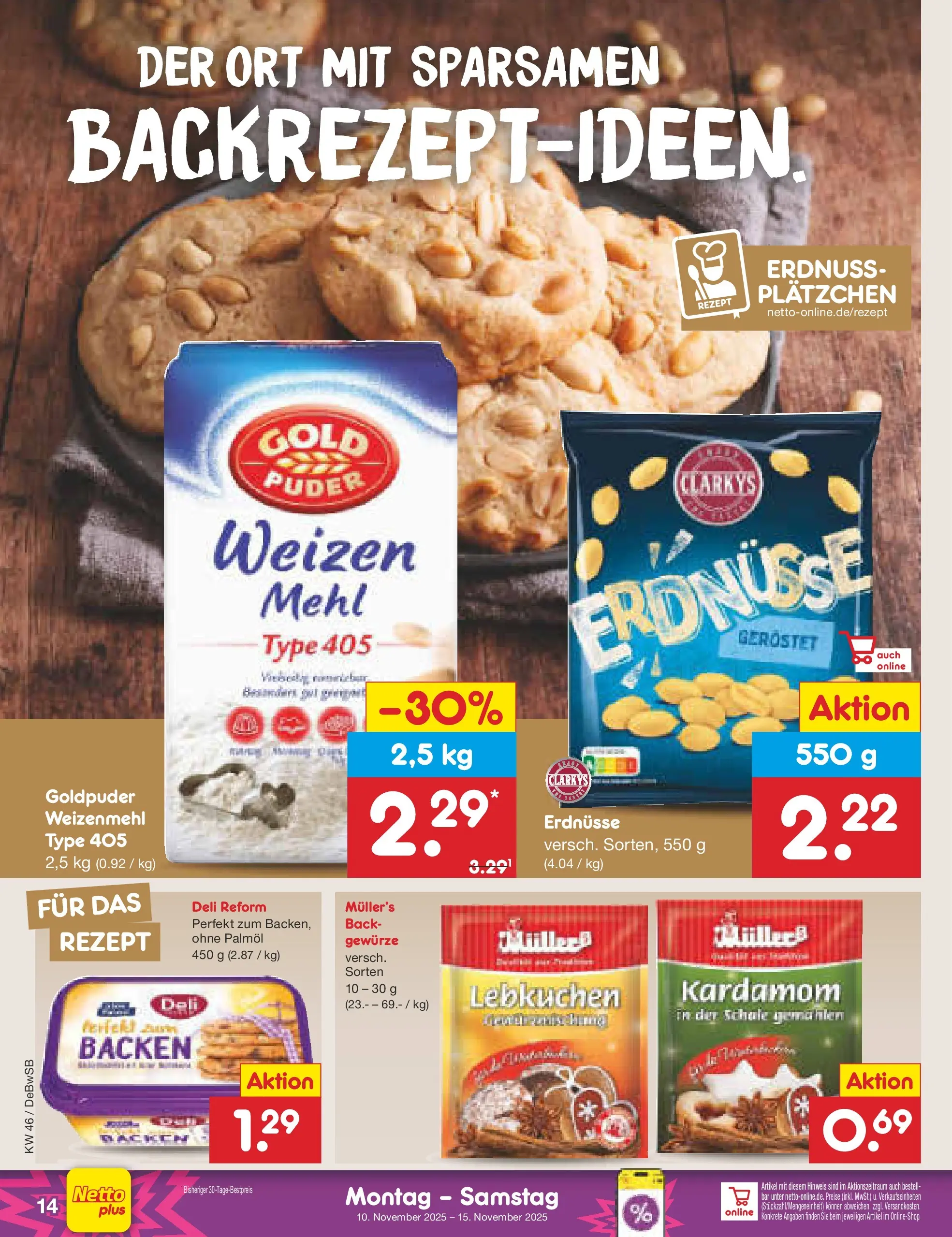 Netto Marken-Discount prospekt Waiblingen-Bittenfeld	 (ab 10.11.2025) » Angebote | Seite: 14 | Produkte: Erdnüsse, Mehl, Gewürze, Deli reform