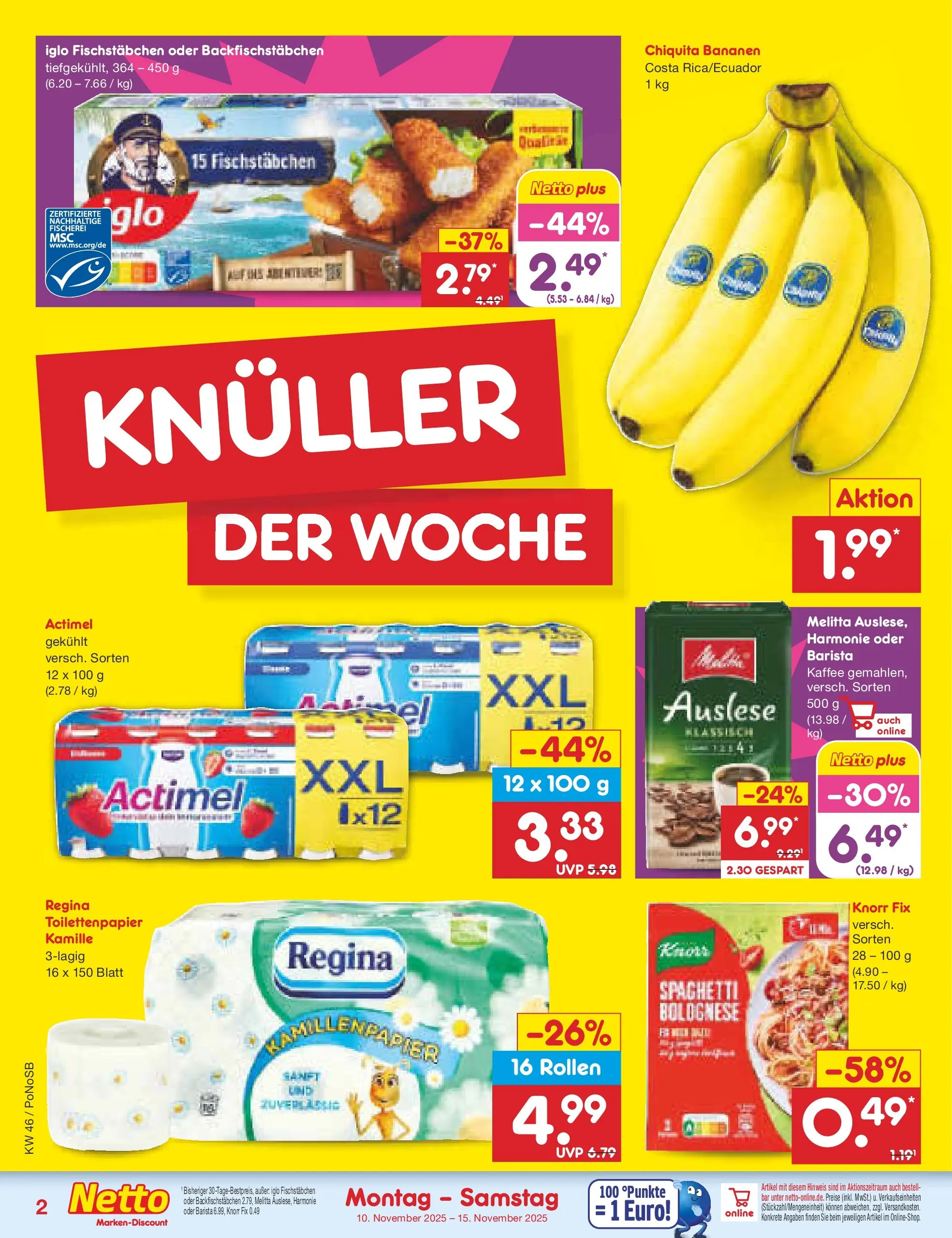 Netto Marken-Discount prospekt Amberg	 (ab 10.11.2025) » Angebote | Seite: 2 | Produkte: Melitta, Knorr fix, Actimel, Toilettenpapier