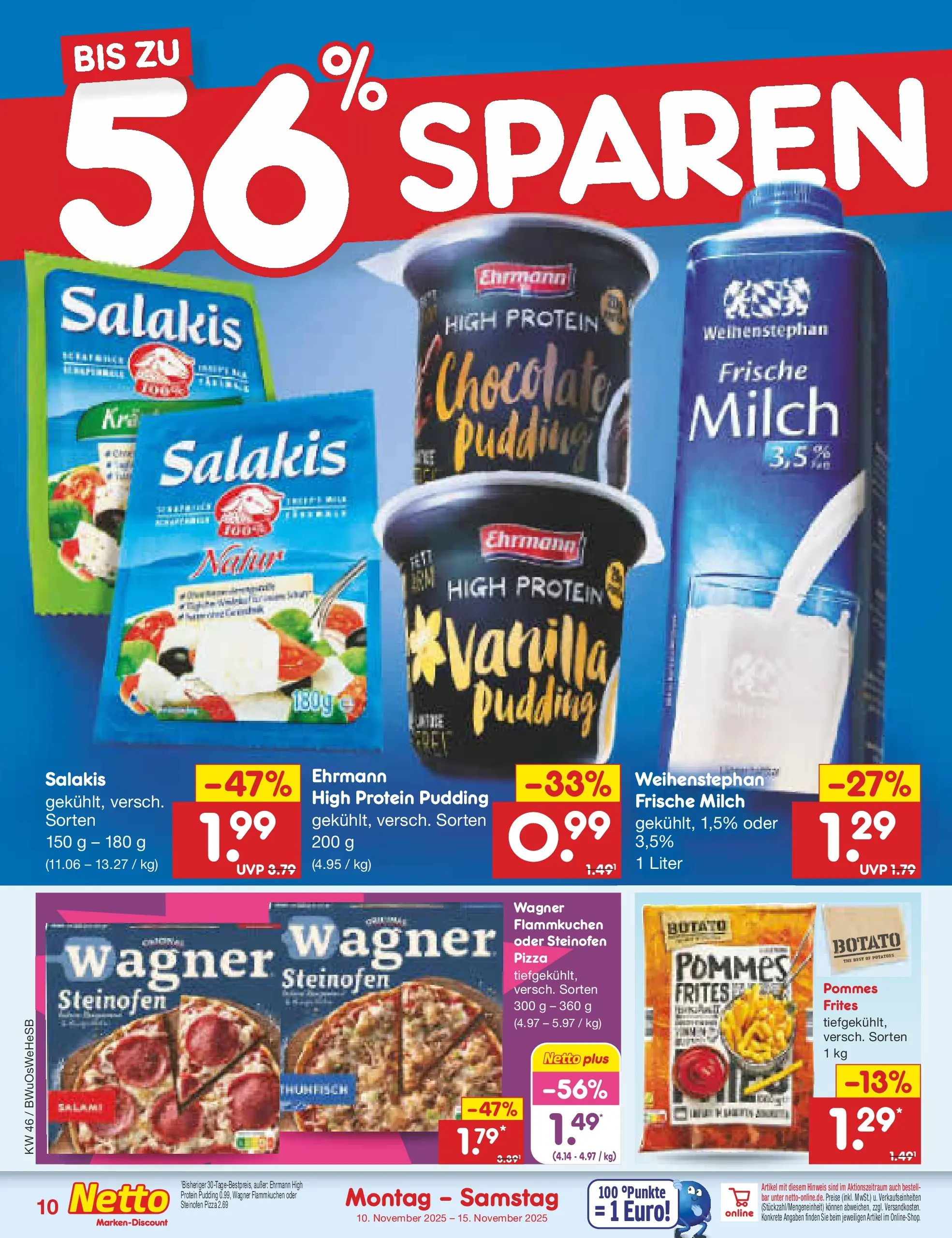 Netto Marken-Discount prospekt Witzenhausen	 (ab 10.11.2025) » Angebote | Seite: 10 | Produkte: High protein pudding, Pudding, Salakis, Pizza