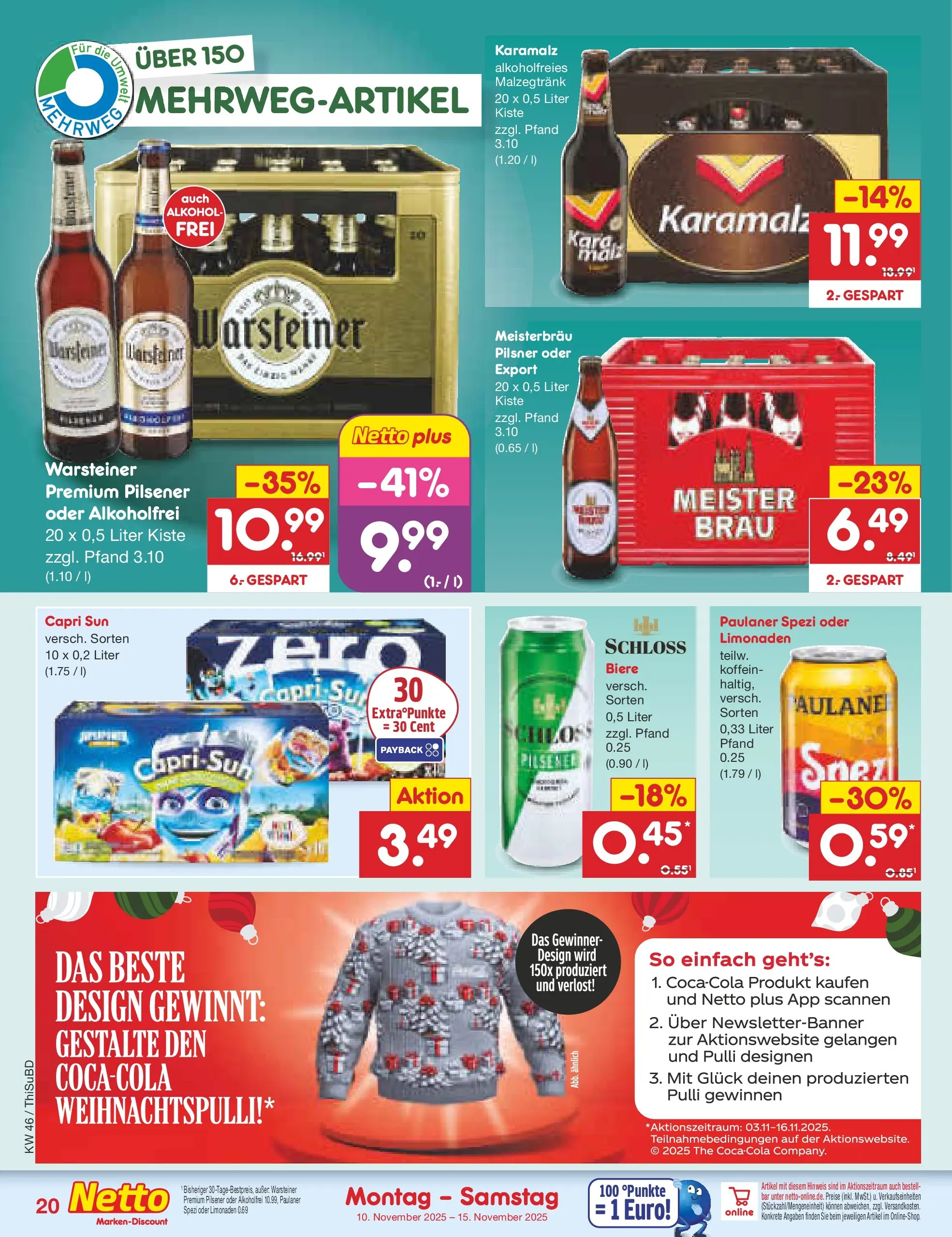 Netto Marken-Discount prospekt Thiendorf	 (ab 10.11.2025) » Angebote | Seite: 20 | Produkte: Capri sun, Paulaner spezi, Warsteiner, Paulaner