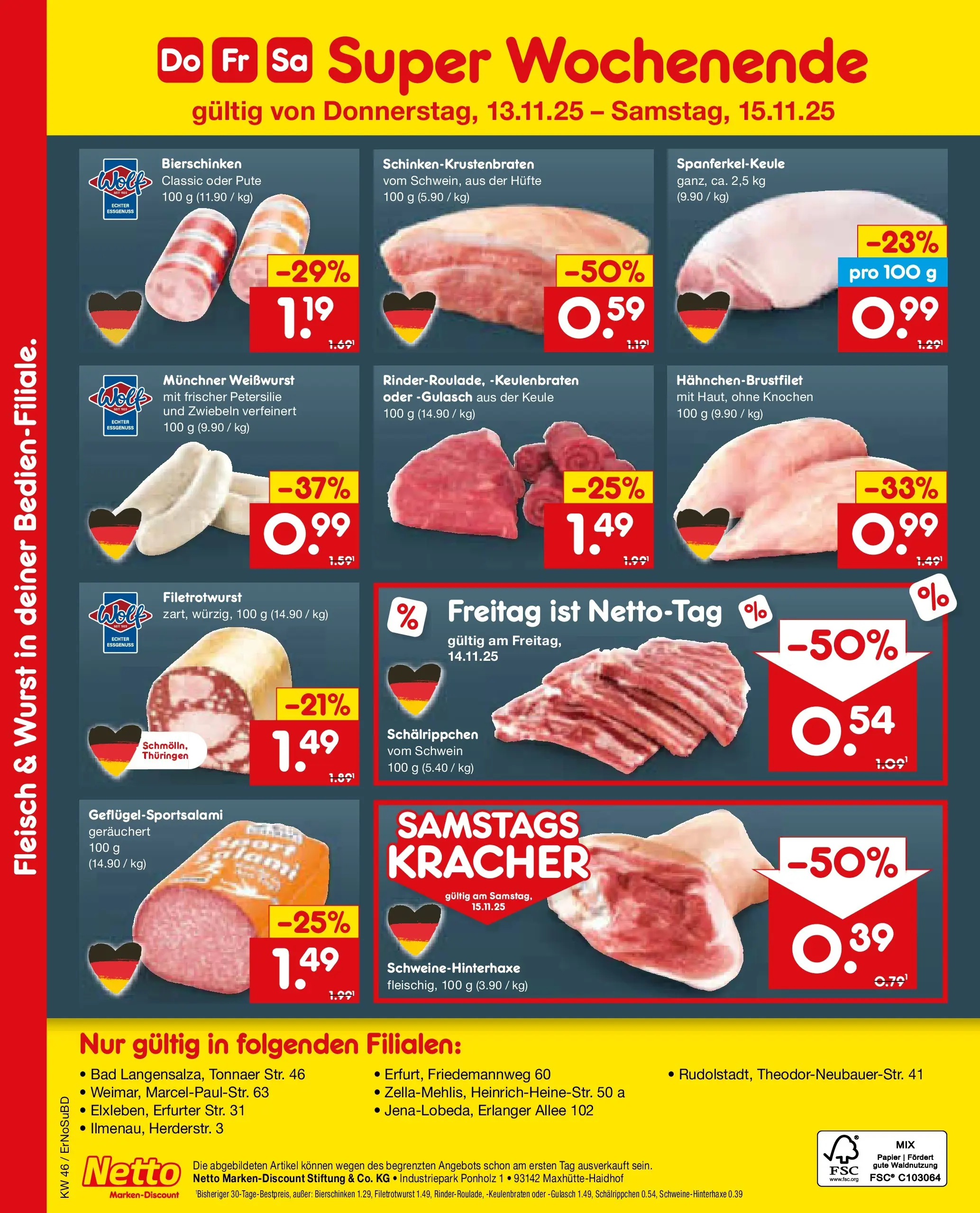 Netto Marken-Discount prospekt Nordhausen	 (ab 10.11.2025) » Angebote | Seite: 11 | Produkte: Pute, Bad, Gulasch, Wurst