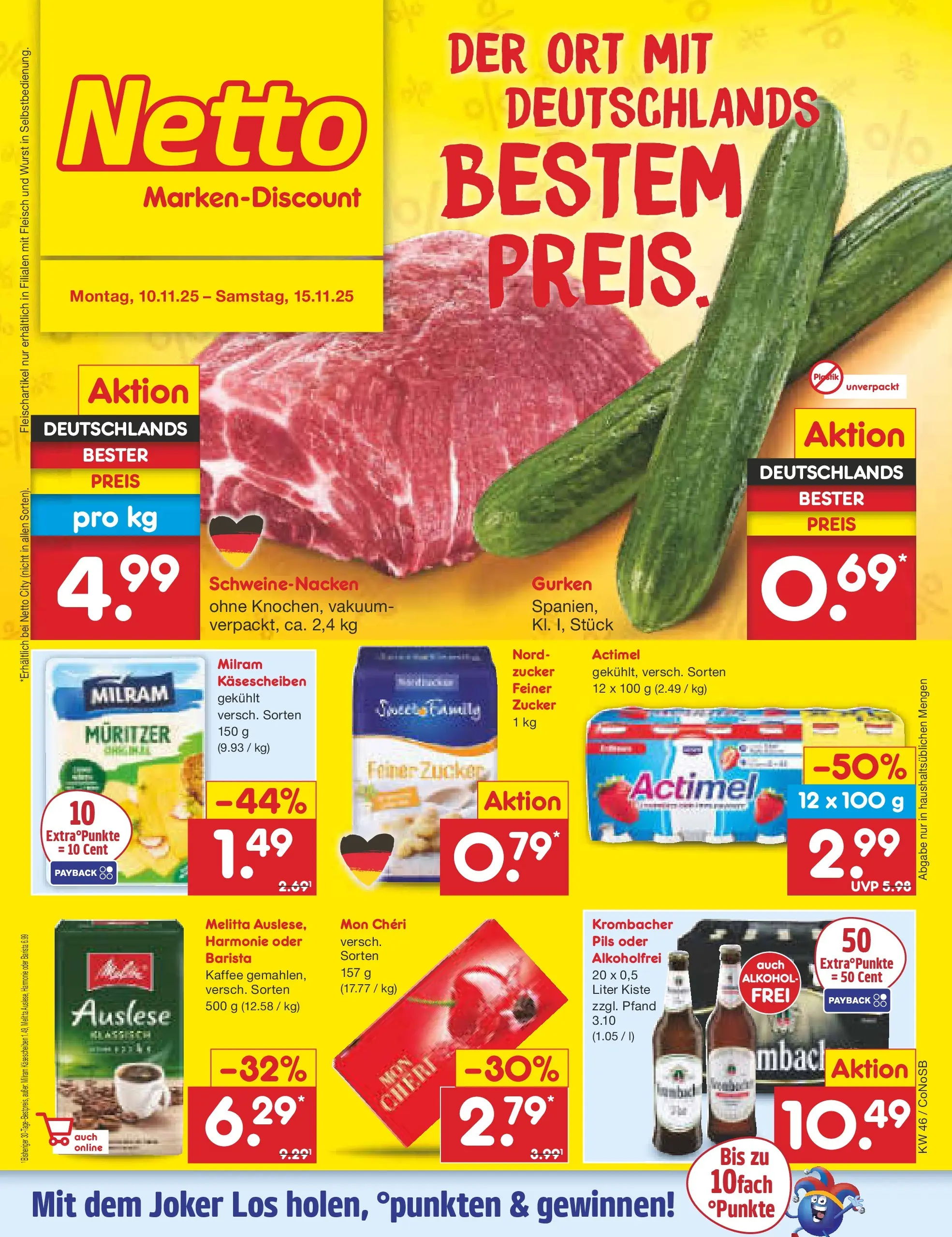 Netto Marken-Discount prospekt Kloster Lehnin	 (ab 10.11.2025) » Angebote | Seite: 1 | Produkte: Actimel, Kaffee, Wurst, Gurken