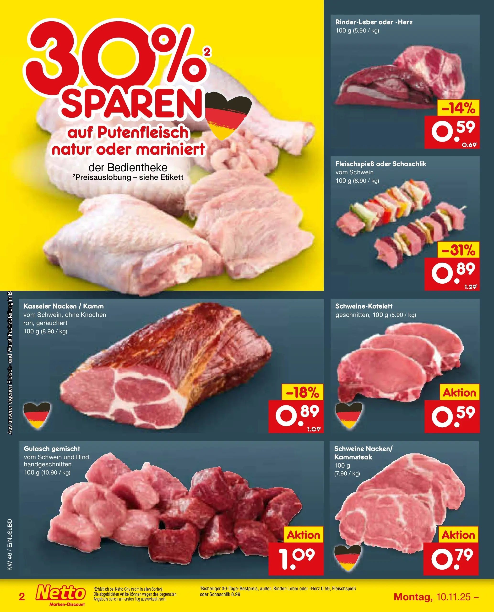 Netto Marken-Discount prospekt Nordhausen	 (ab 10.11.2025) » Angebote | Seite: 12 | Produkte: Kasseler nacken, Gulasch, Fleisch