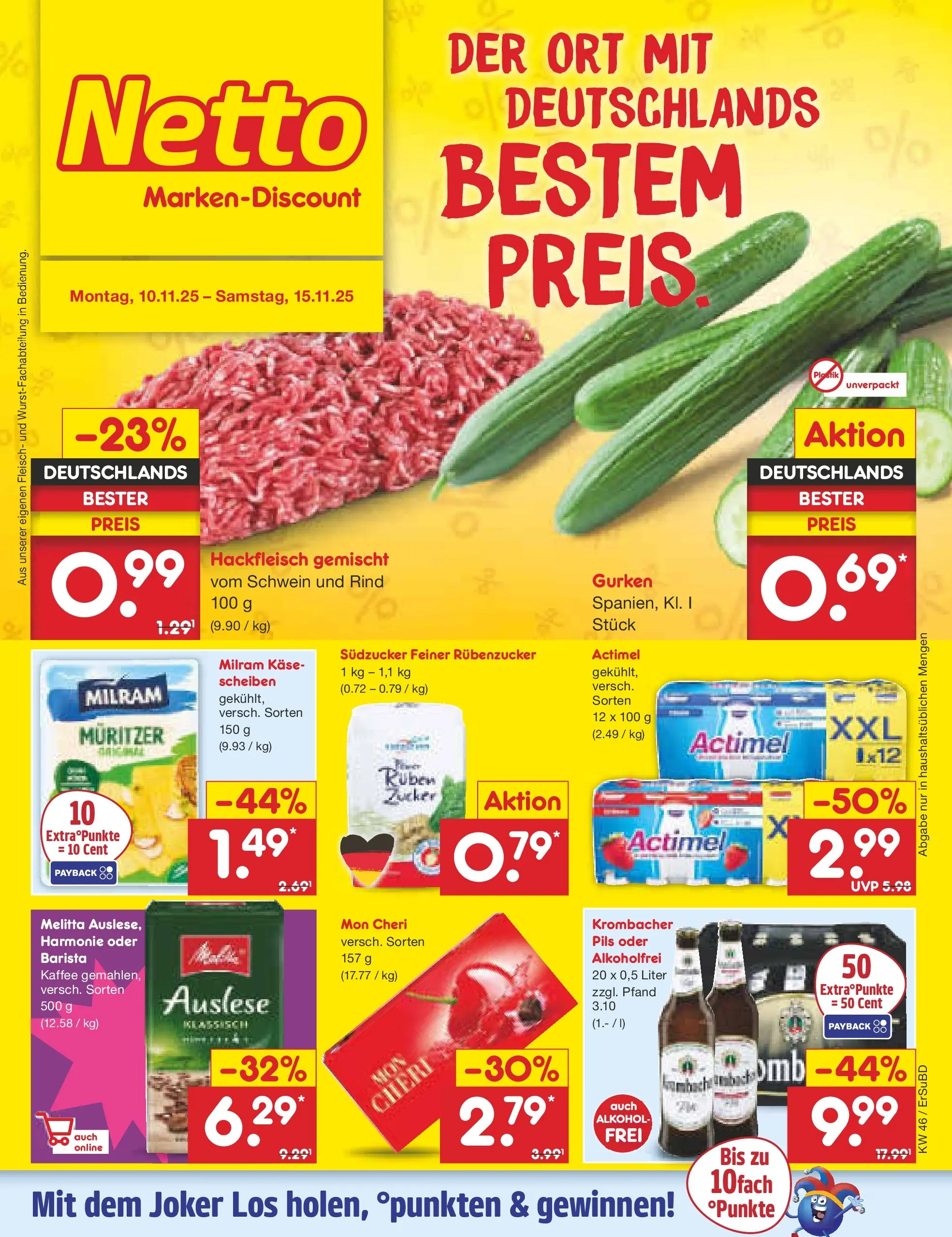 Netto Marken-Discount prospekt Jena-Lobeda	 (ab 10.11.2025) » Angebote | Seite: 1 | Produkte: Actimel, Kaffee, Zucker, Fleisch