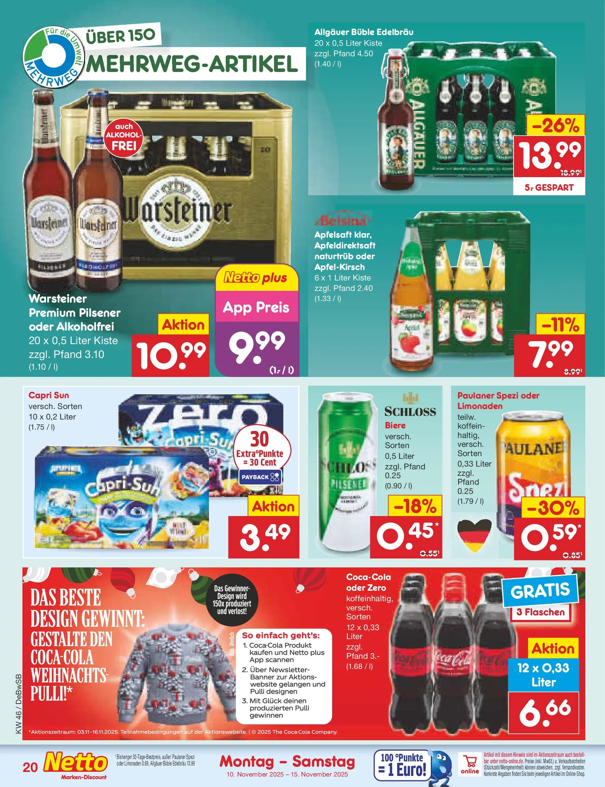 Netto Marken-Discount prospekt Waiblingen-Bittenfeld	 (ab 10.11.2025) » Angebote | Seite: 20 | Produkte: Capri sun, Paulaner spezi, Warsteiner, Paulaner