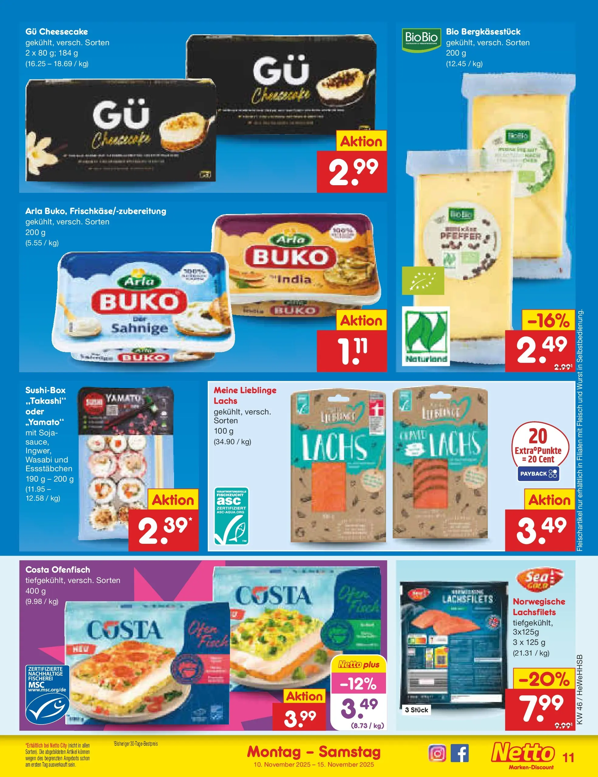 Netto Marken-Discount prospekt Brietlingen	 (ab 10.11.2025) » Angebote | Seite: 11 | Produkte: Lachs, Pfeffer, Wurst, Fleisch