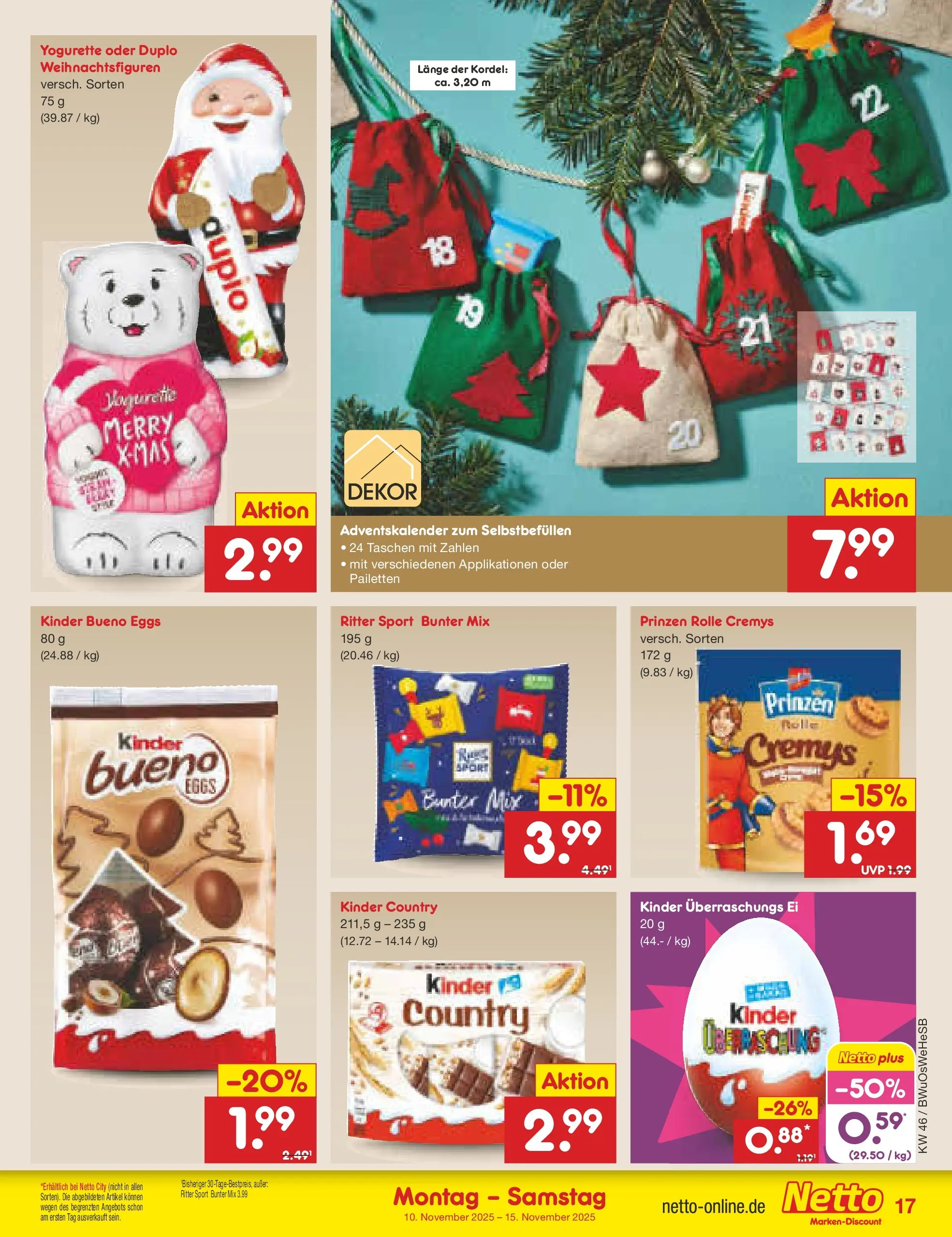 Netto Marken-Discount prospekt Witzenhausen	 (ab 10.11.2025) » Angebote | Seite: 17 | Produkte: Yogurette, Ritter sport, Kinder bueno, Kinder country