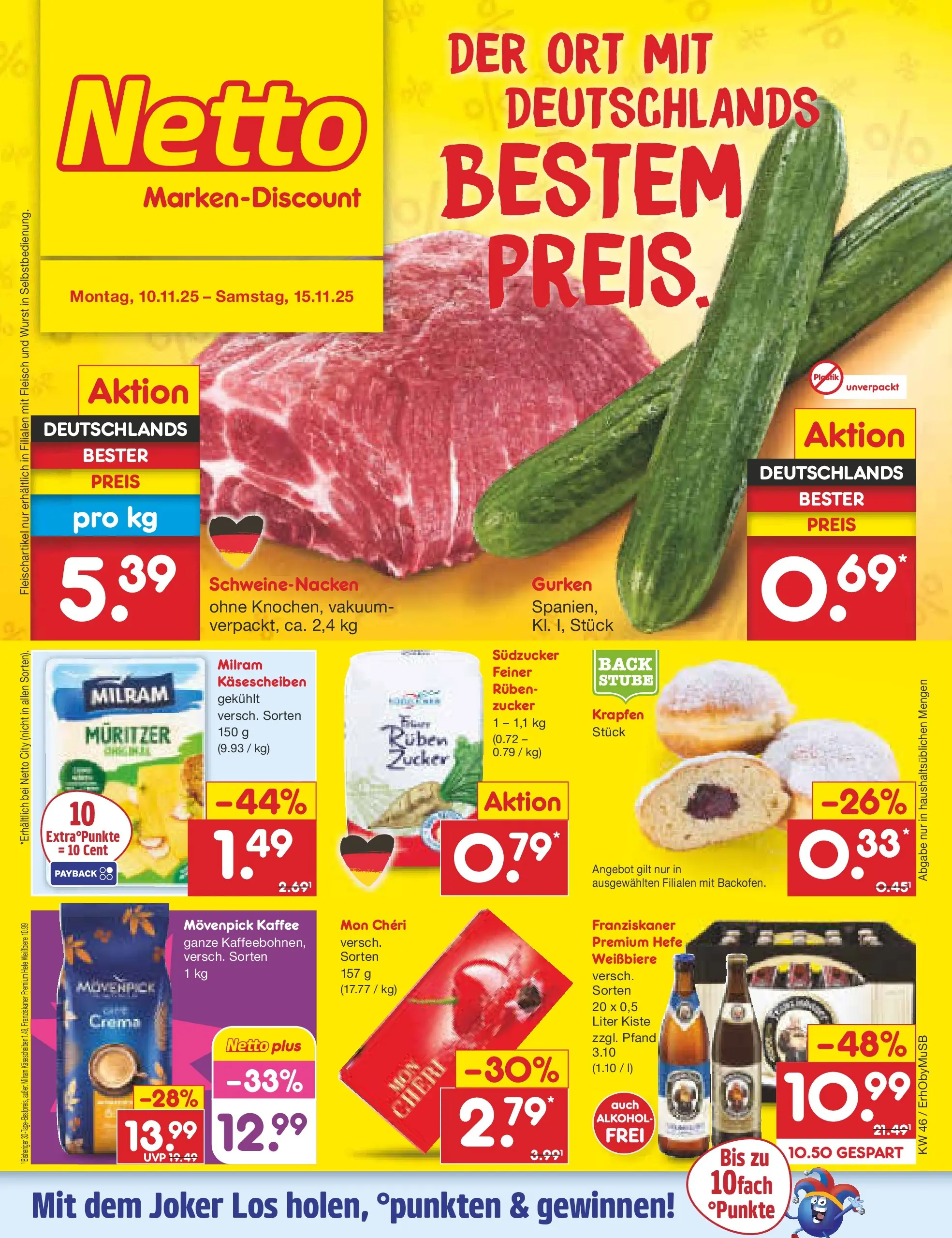 Netto Marken-Discount prospekt Mauern	 (ab 10.11.2025) » Angebote | Seite: 1 | Produkte: Franziskaner, Milram, Zucker, Mon cheri