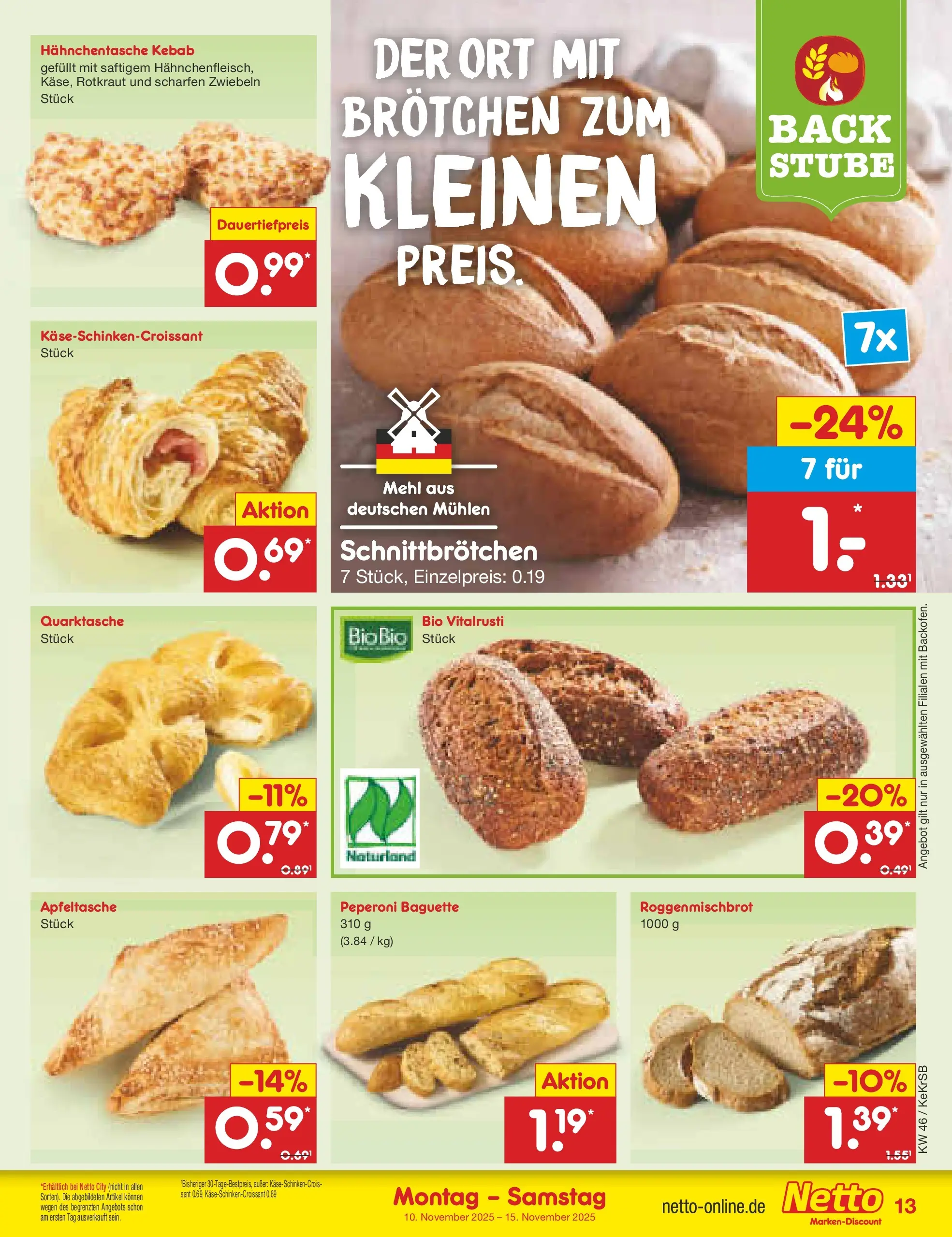 Netto Marken-Discount prospekt Bonn	 (ab 10.11.2025) » Angebote | Seite: 13 | Produkte: Mehl, Baguette, Zwiebeln