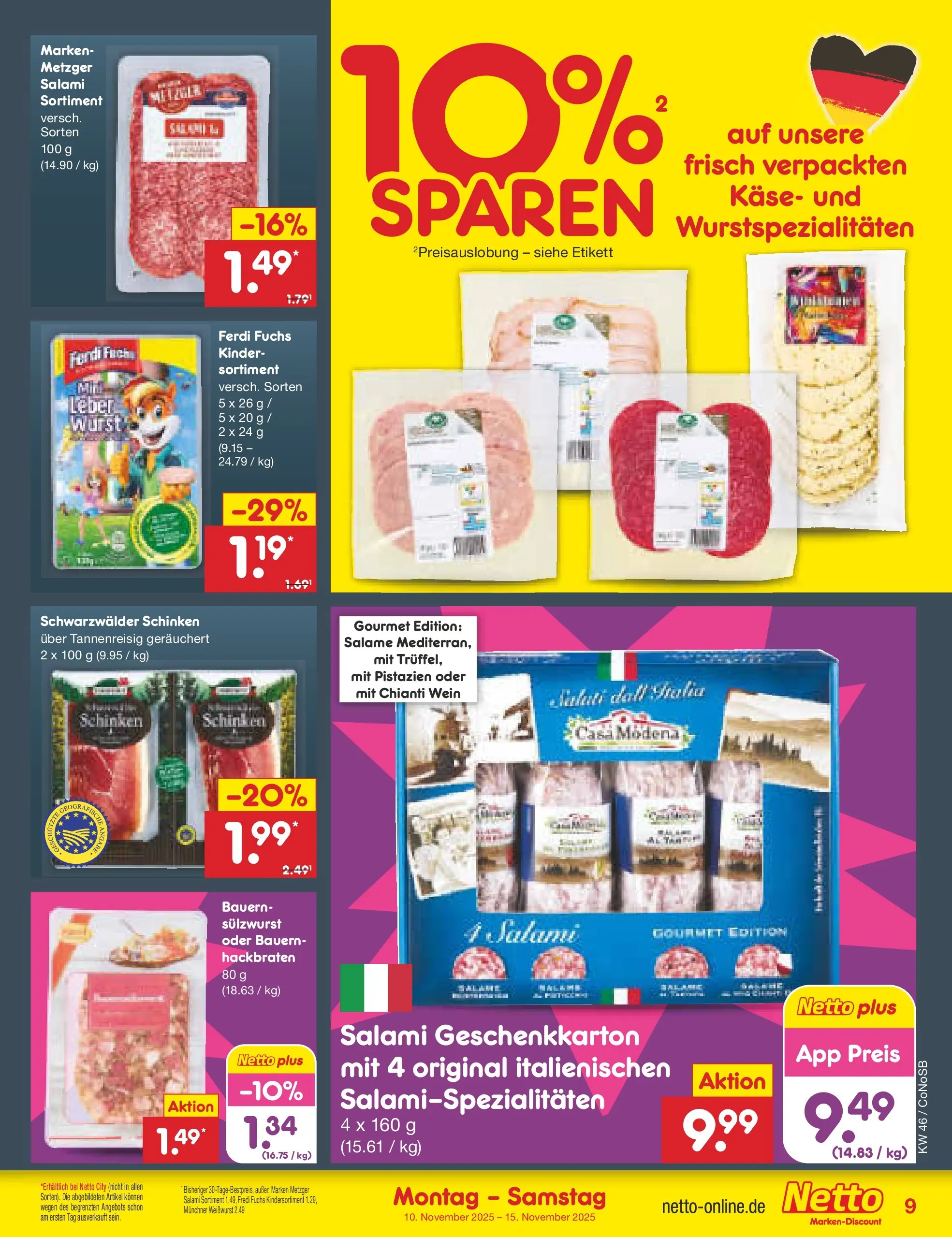 Netto Marken-Discount prospekt Kloster Lehnin	 (ab 10.11.2025) » Angebote | Seite: 9 | Produkte: Weißwurst, Pistazien, Wurst, Schinken