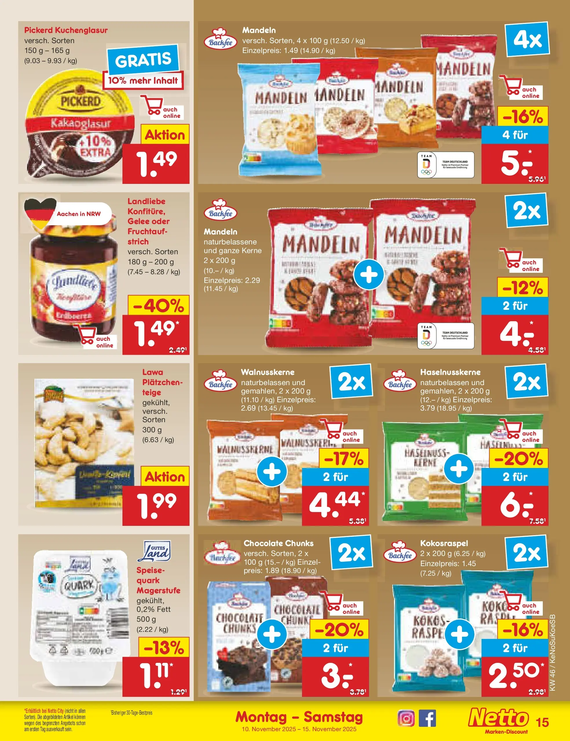 Netto Marken-Discount prospekt Bonn	 (ab 10.11.2025) » Angebote | Seite: 15 | Produkte: Quark, Mandeln