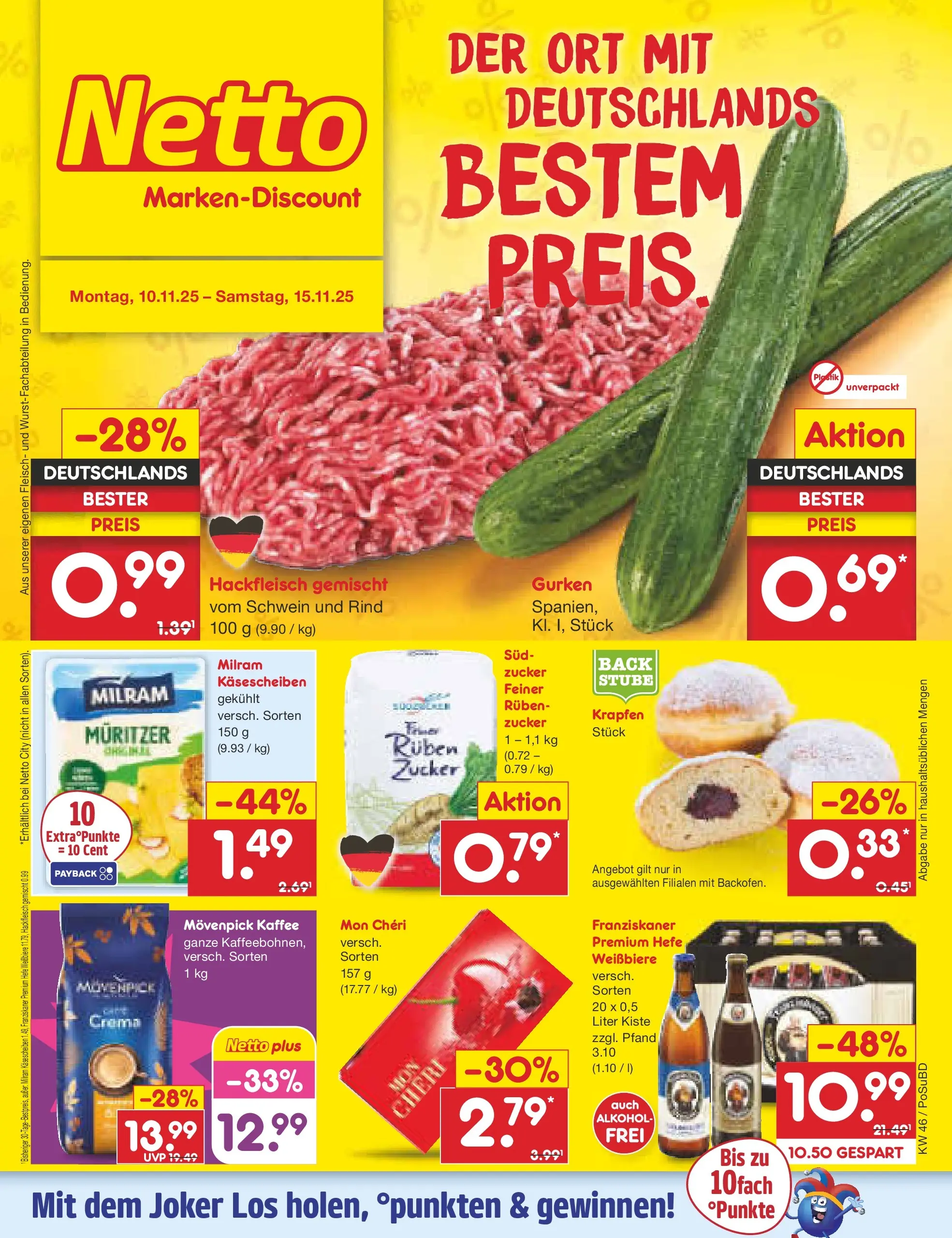 Netto Marken-Discount prospekt Regensburg	 (ab 10.11.2025) » Angebote | Seite: 1 | Produkte: Franziskaner, Kaffee, Milram, Mon cheri