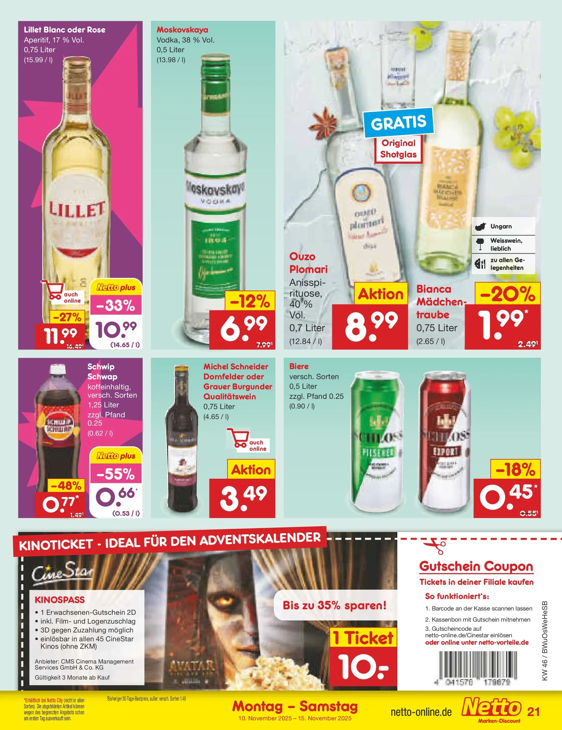 Netto Marken-Discount prospekt Witzenhausen	 (ab 10.11.2025) » Angebote | Seite: 21 | Produkte: Ouzo, Lillet