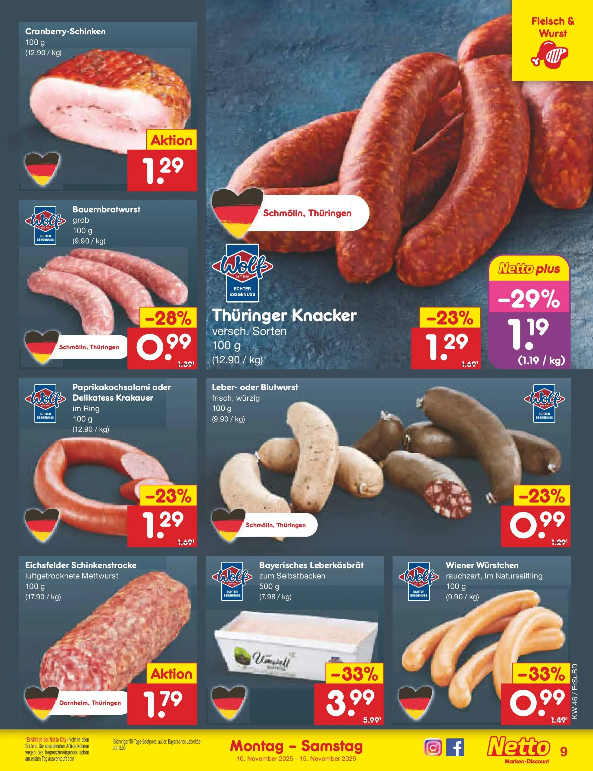 Netto Marken-Discount prospekt Jena-Lobeda	 (ab 10.11.2025) » Angebote | Seite: 9 | Produkte: Wiener wurstchen, Wurst, Fleisch