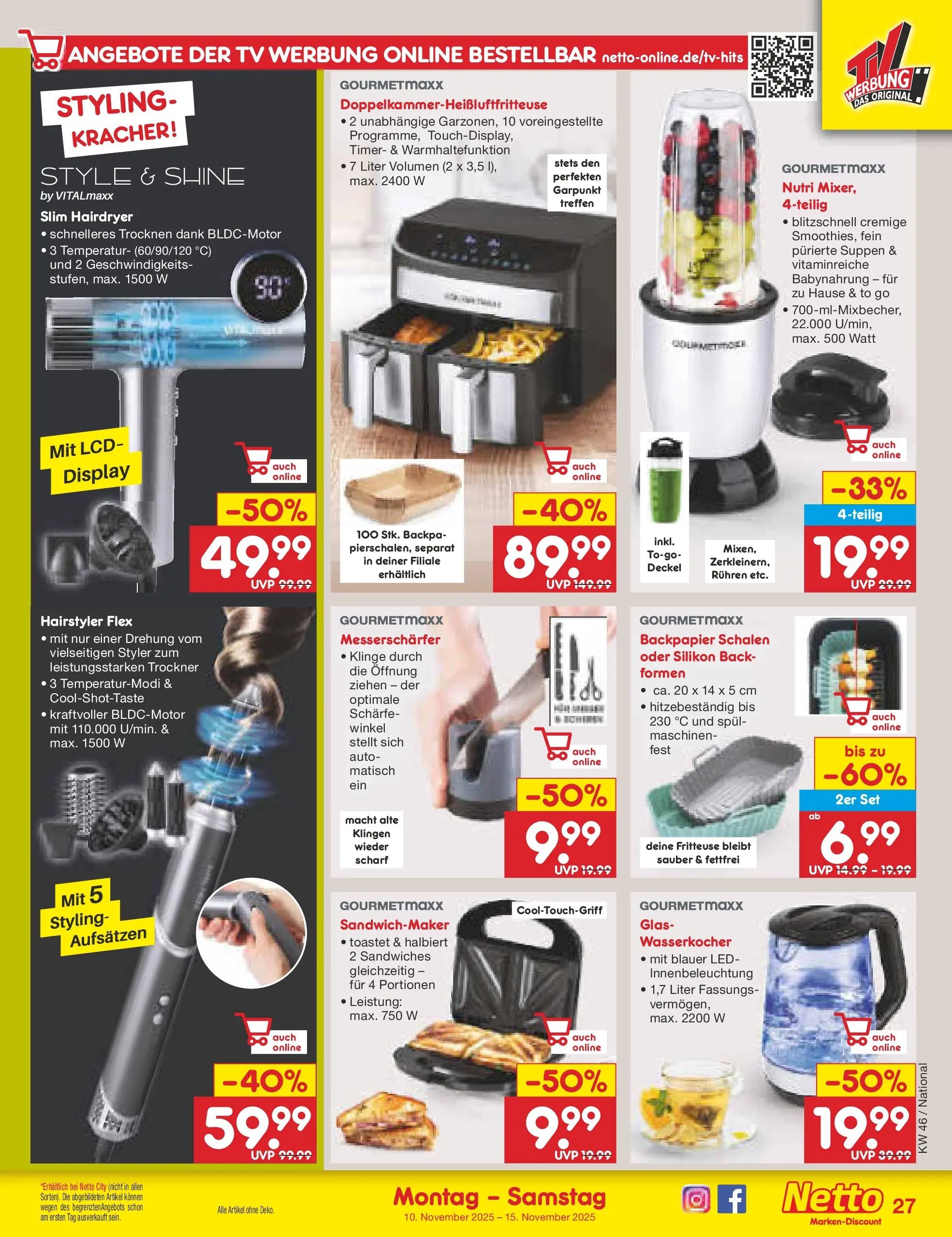 Netto Marken-Discount prospekt Ergolding	 (ab 09.11.2025) » Angebote | Seite: 33 | Produkte: Wasserkocher, Babynahrung, Fritteuse, TV