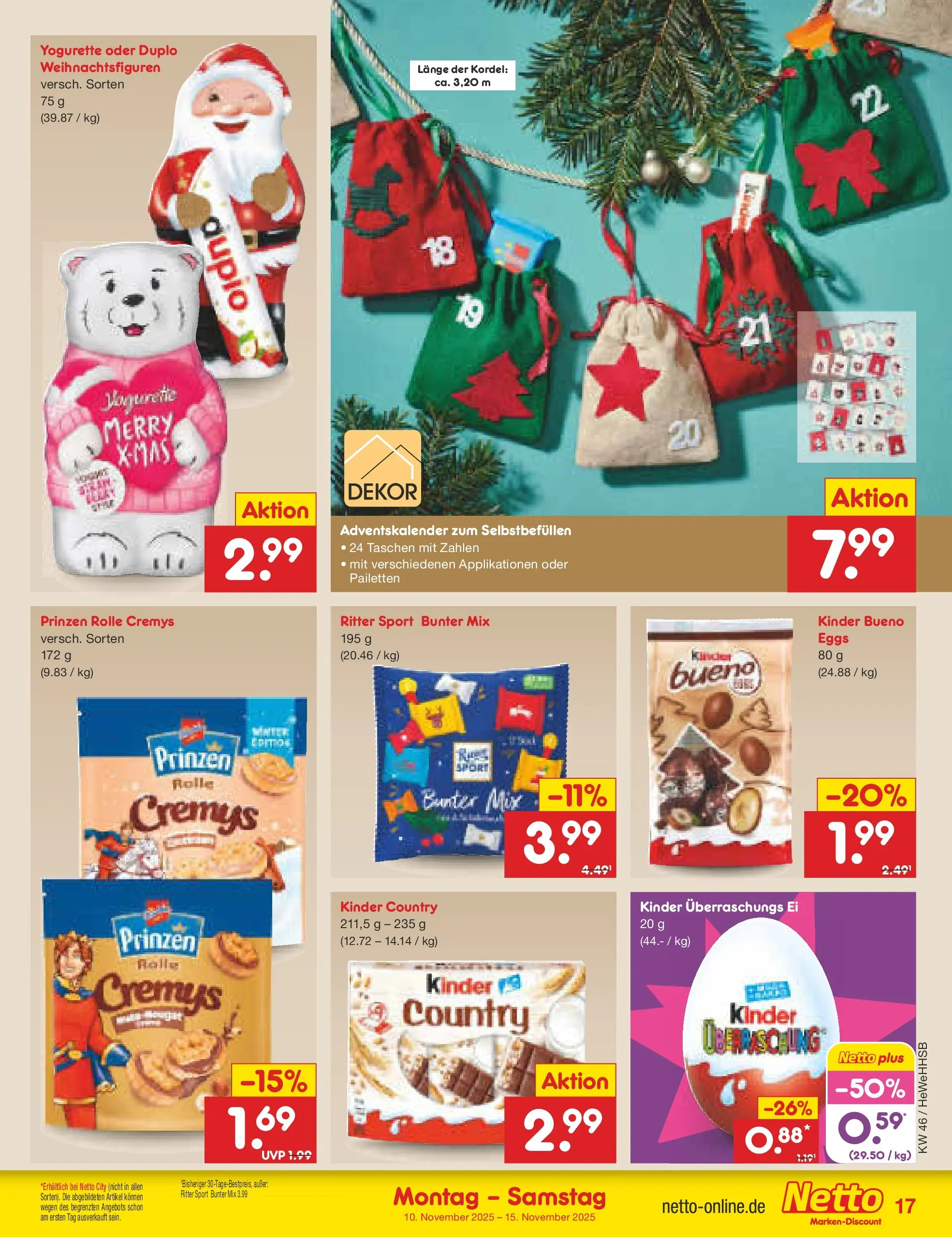 Netto Marken-Discount prospekt Brietlingen	 (ab 10.11.2025) » Angebote | Seite: 17 | Produkte: Yogurette, Ritter sport, Kinder bueno, Kinder country